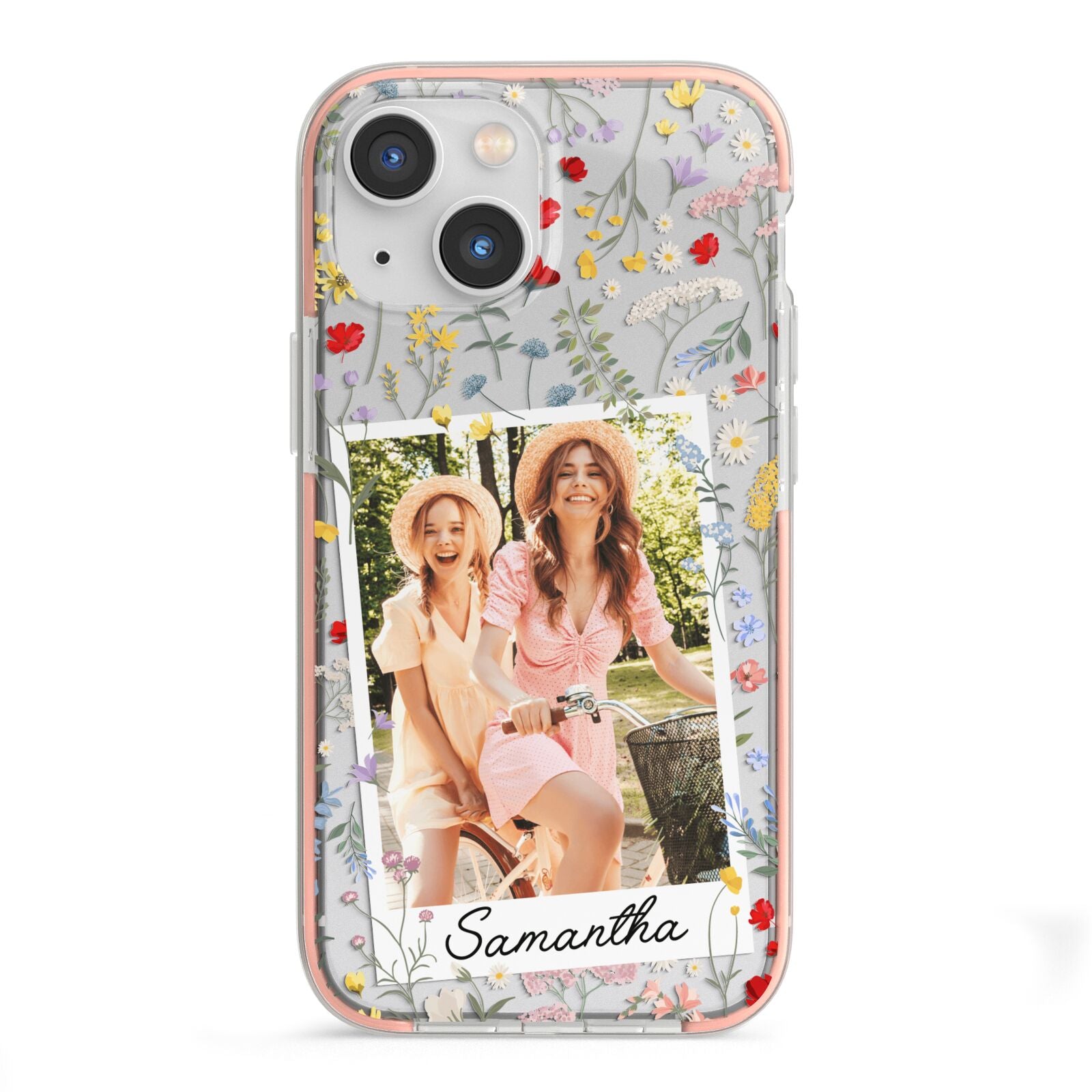 Personalised Wild Flowers Photo iPhone 13 Mini TPU Impact Case with Pink Edges