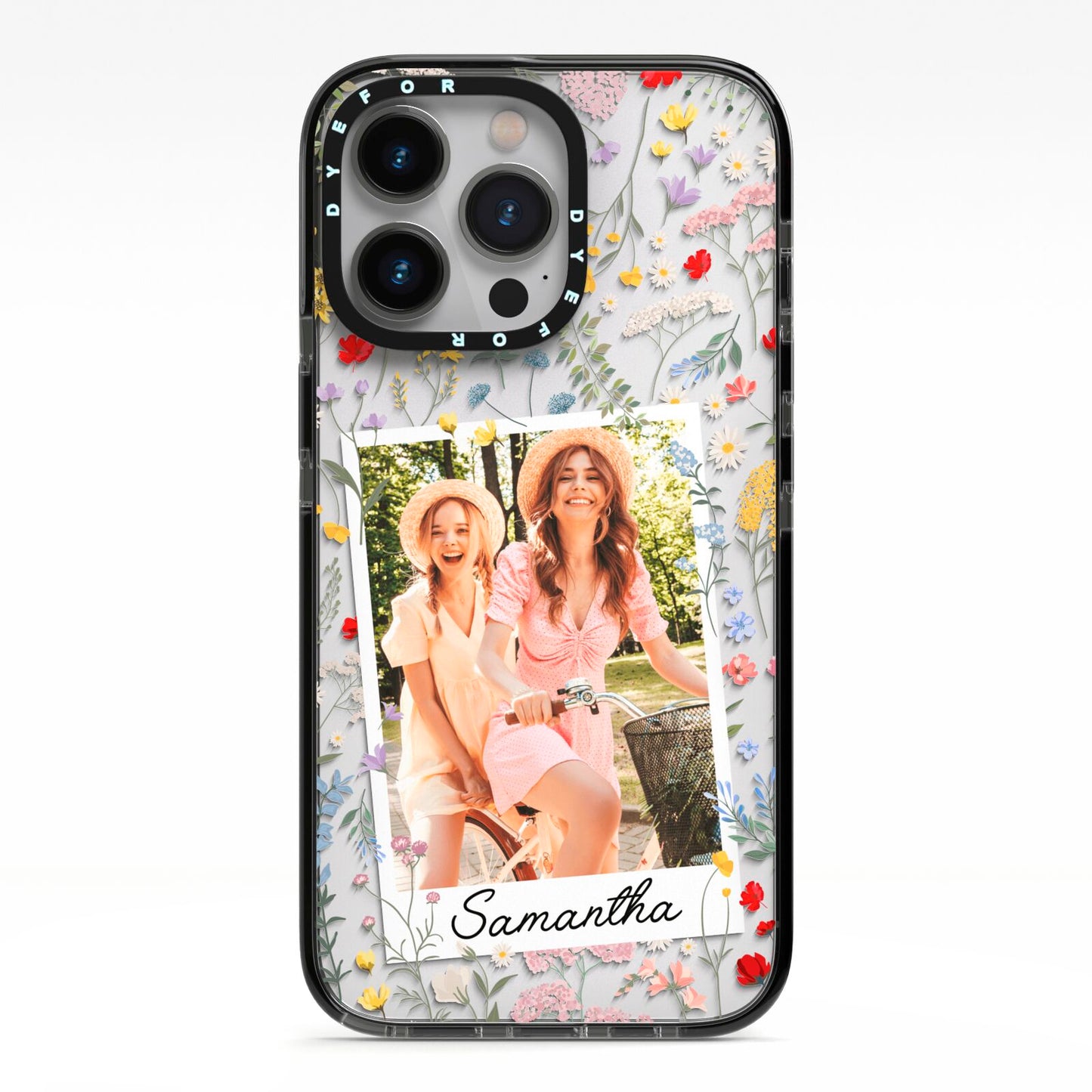 Personalised Wild Flowers Photo iPhone 13 Pro Black Impact Case on Silver phone