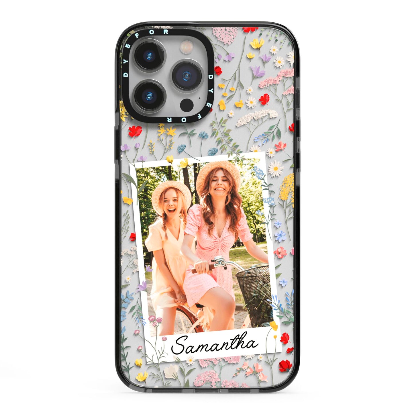 Personalised Wild Flowers Photo iPhone 13 Pro Max Black Impact Case on Silver phone