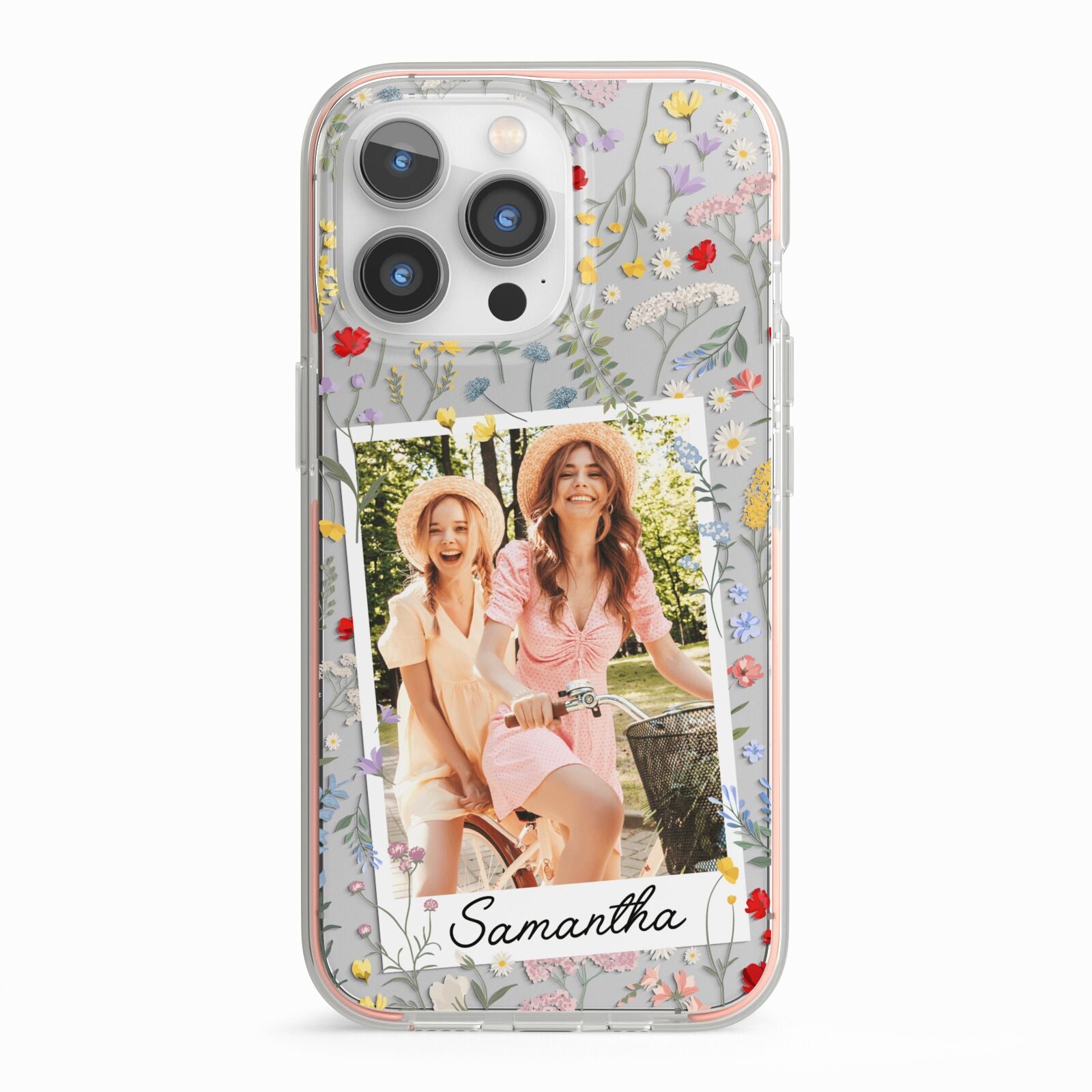 Personalised Wild Flowers Photo iPhone 13 Pro TPU Impact Case with Pink Edges