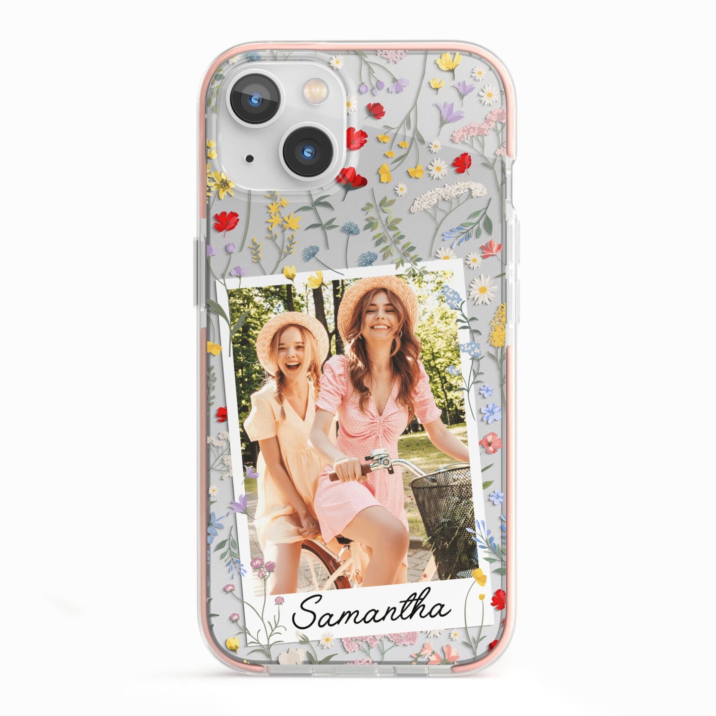 Personalised Wild Flowers Photo iPhone 13 TPU Impact Case with Pink Edges