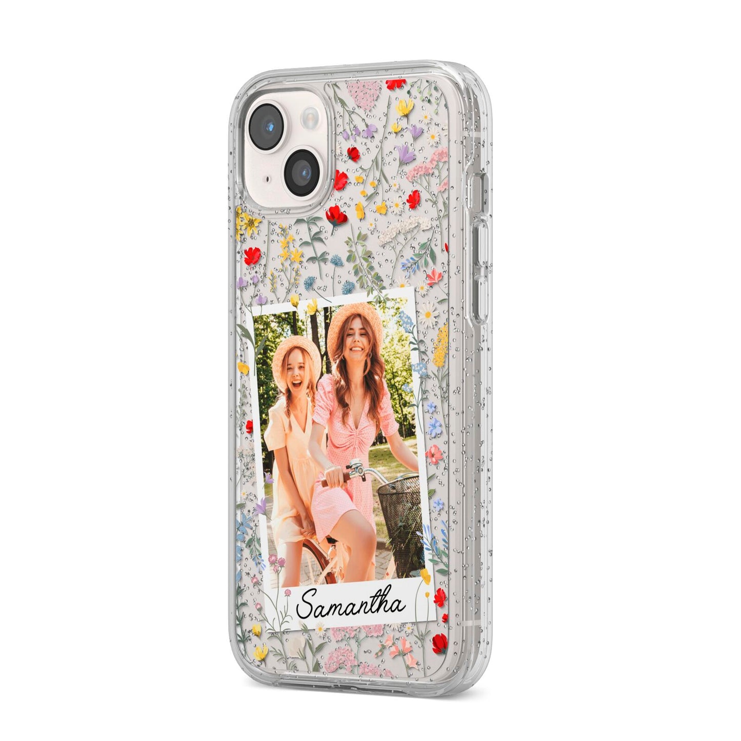 Personalised Wild Flowers Photo iPhone 14 Plus Glitter Tough Case Starlight Angled Image