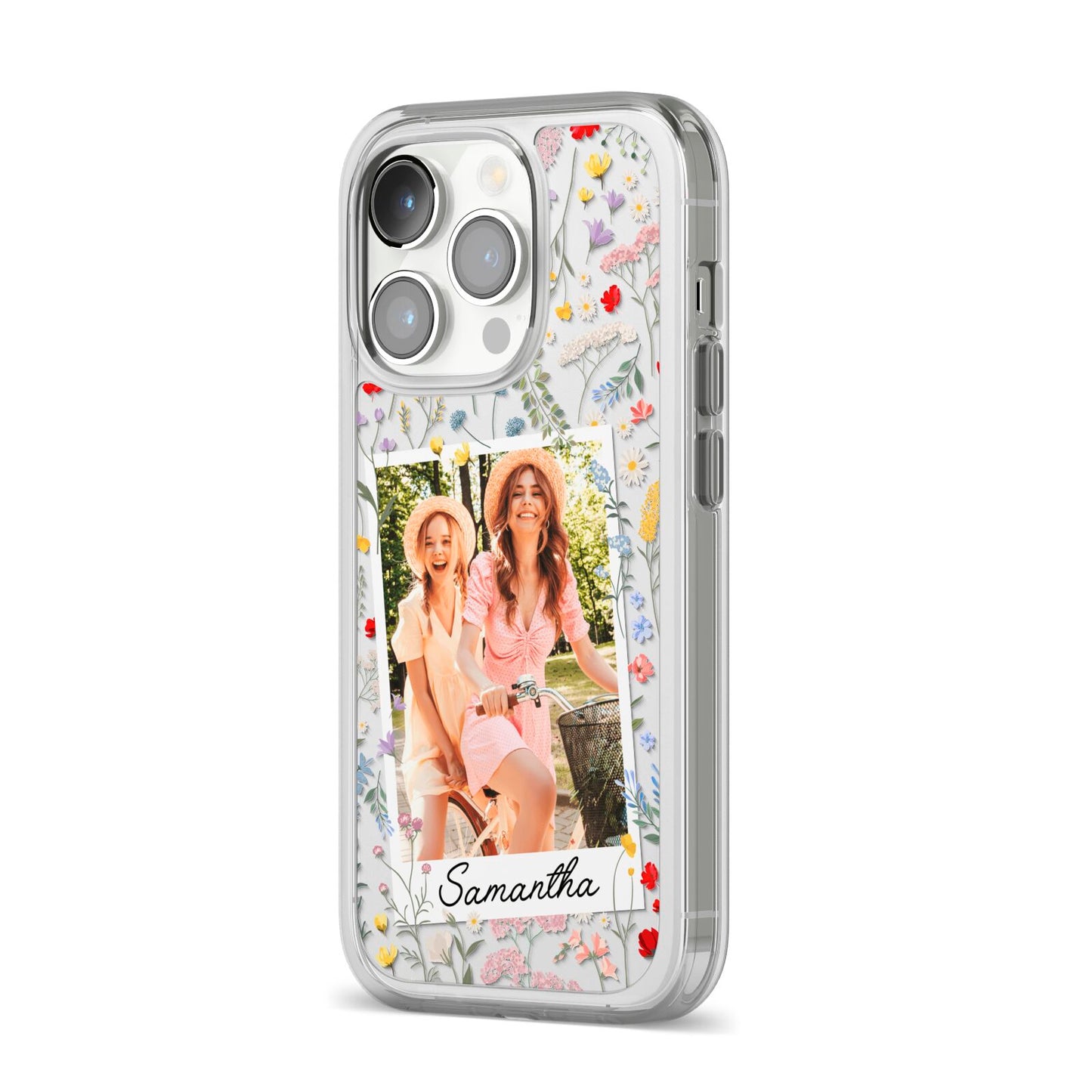 Personalised Wild Flowers Photo iPhone 14 Pro Clear Tough Case Silver Angled Image