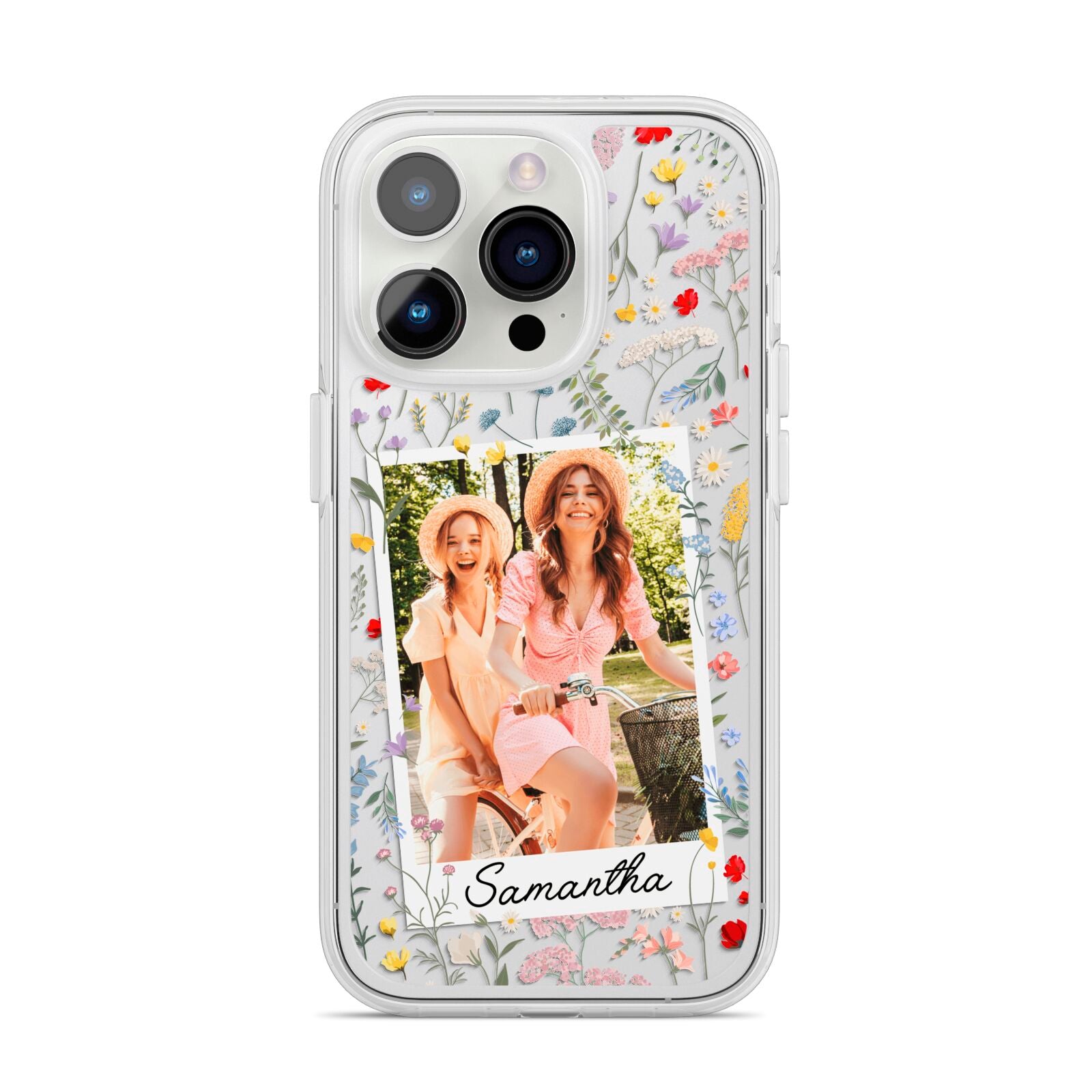Personalised Wild Flowers Photo iPhone 14 Pro Clear Tough Case Silver