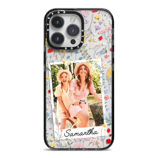 Personalised Wild Flowers Photo iPhone 14 Pro Max Black Impact Case on Silver phone