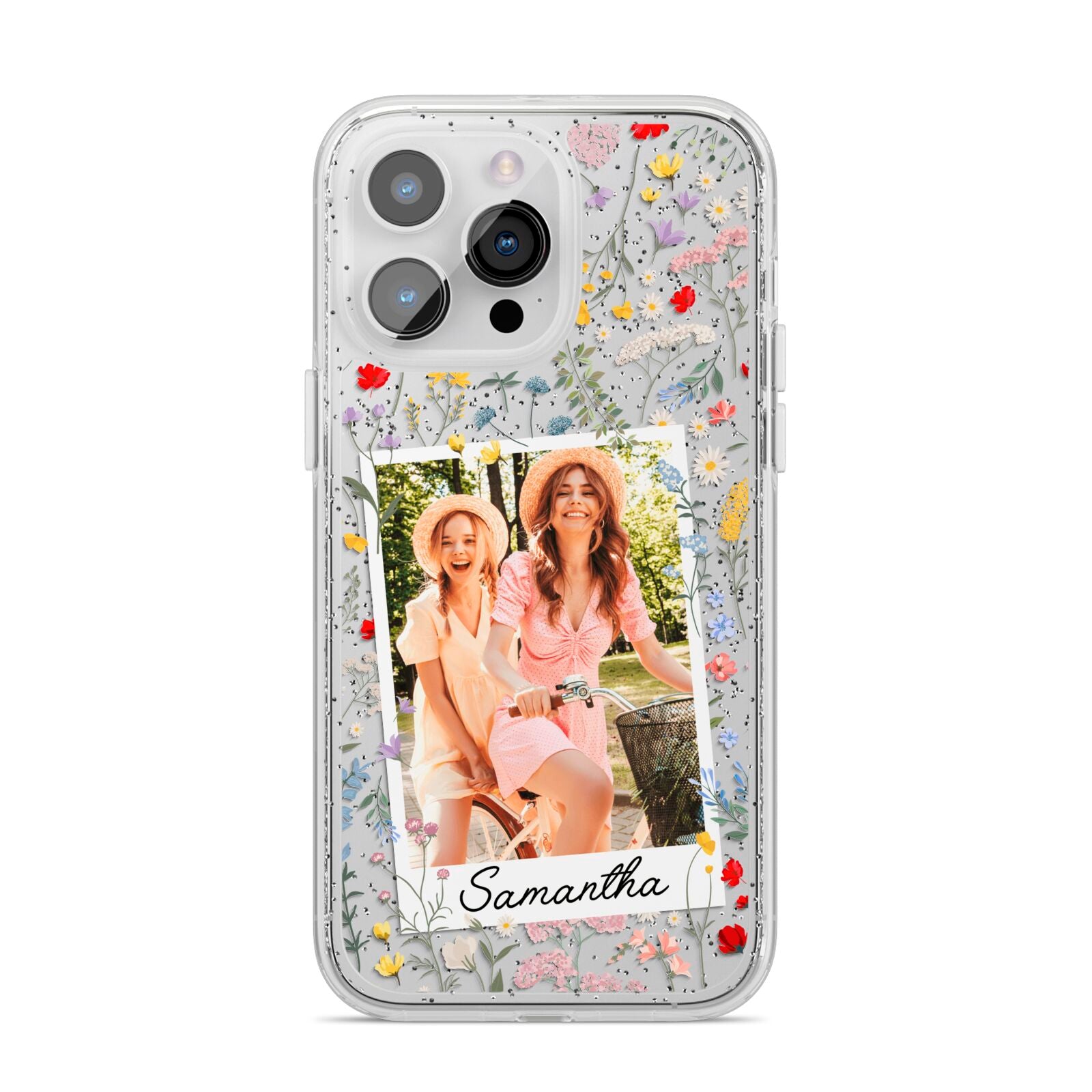 Personalised Wild Flowers Photo iPhone 14 Pro Max Glitter Tough Case Silver