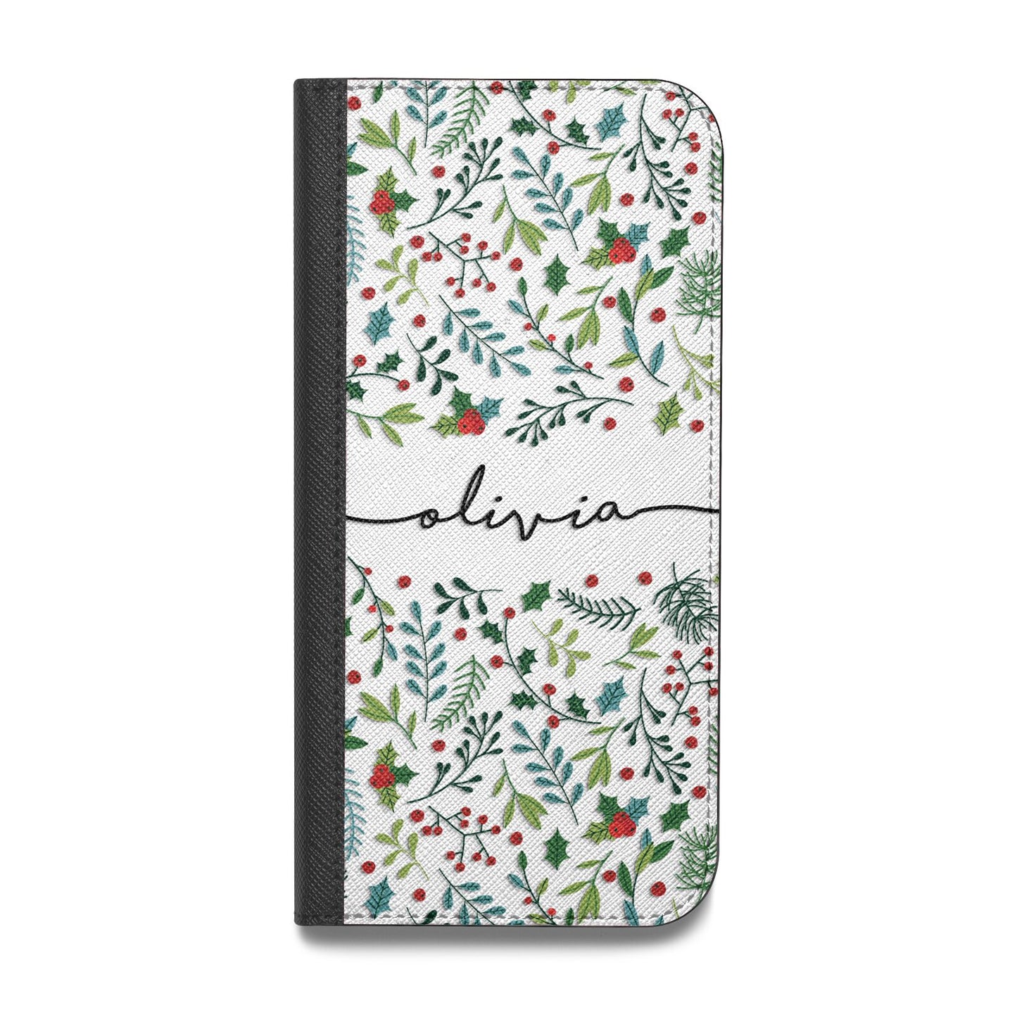 Personalised Winter Floral Vegan Leather Flip Samsung Case