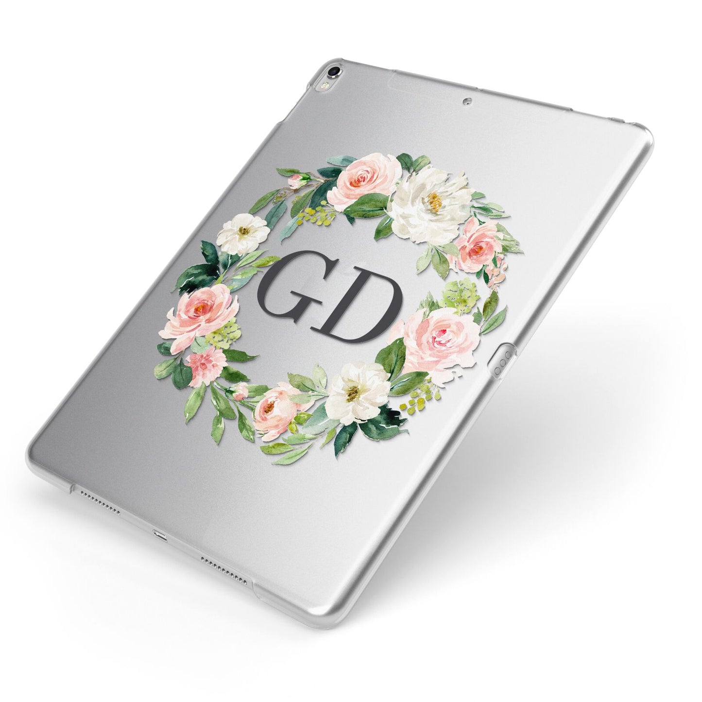 Personalised floral wreath Apple iPad Case on Silver iPad Side View