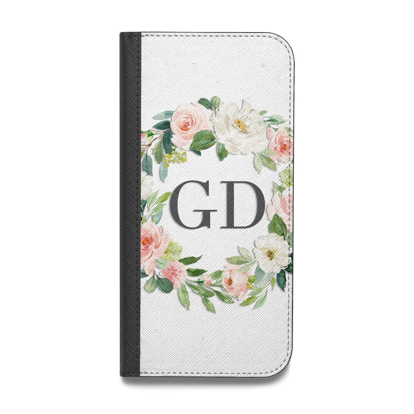 Personalised floral wreath Vegan Leather Flip iPhone Case