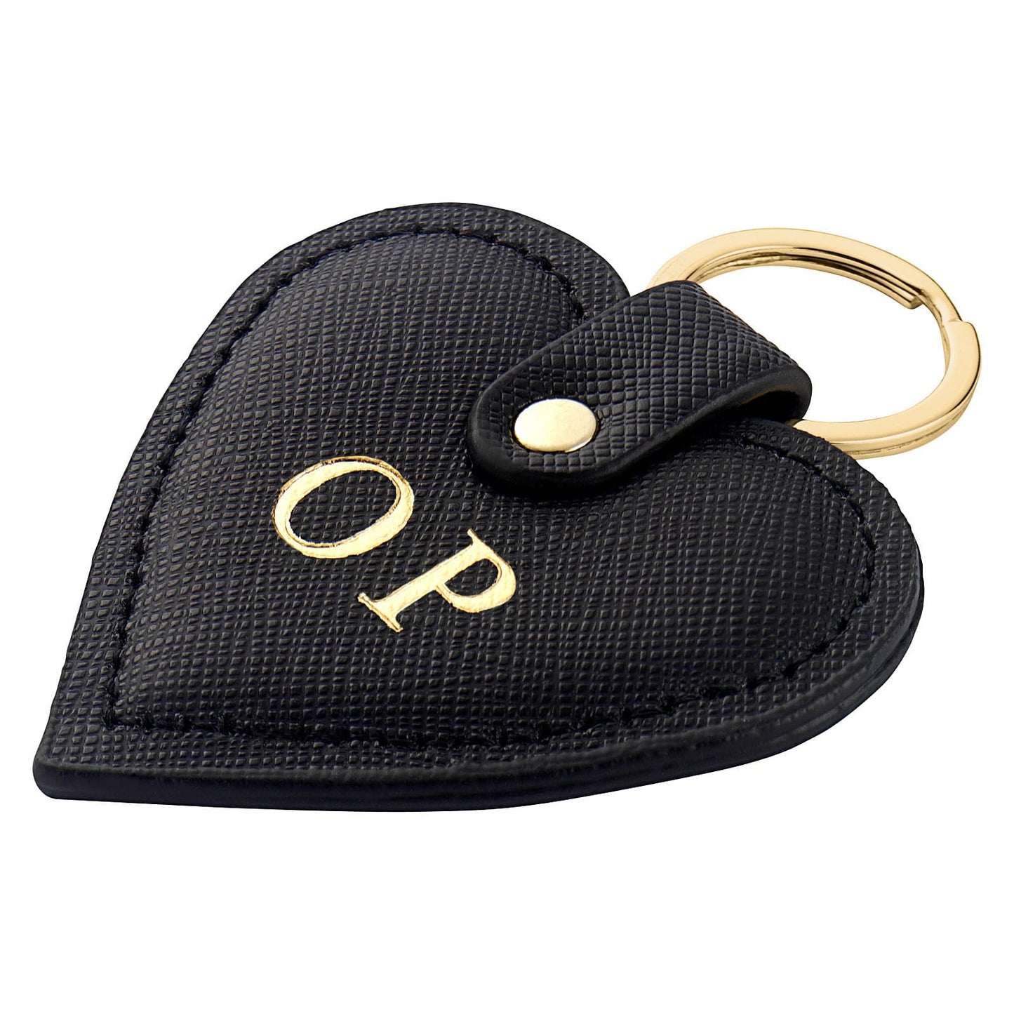 Personalised Black Saffiano Leather Heart Key Ring Side Angle