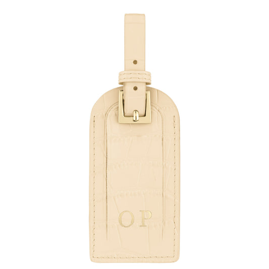 Personalised Ivory Croc Leather Luggage Tag