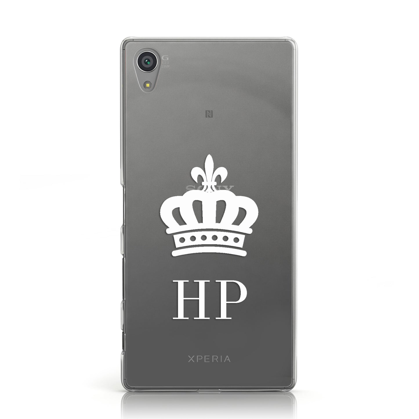 Personalised White Crown & Initials Clear Sony Xperia Case