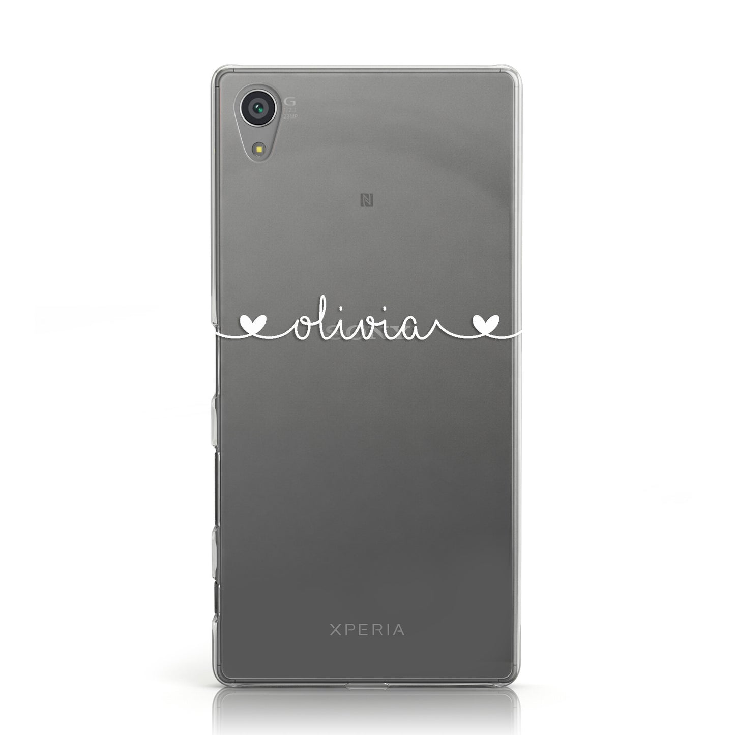Personalised White Handwritten Name Hearts Clear Sony Xperia Case