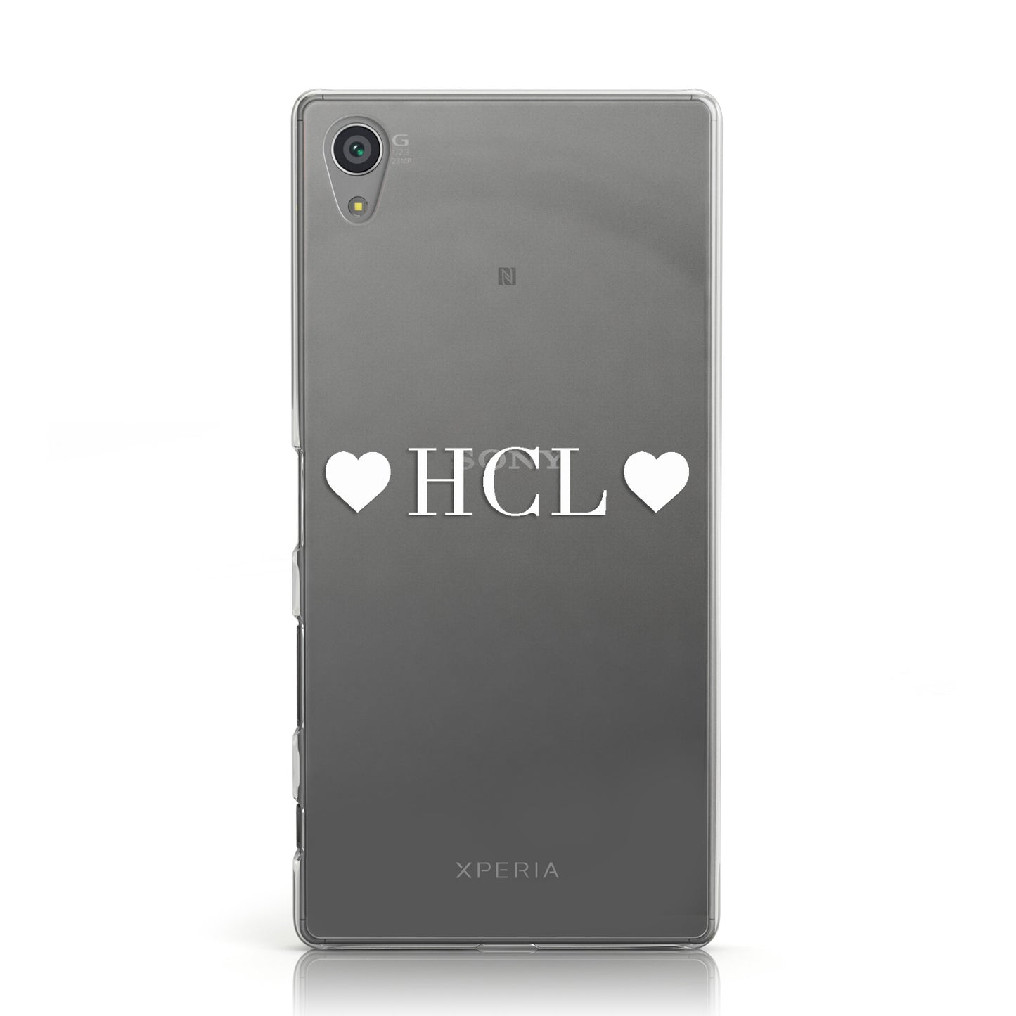Personalised White Initials & 2 Hearts Clear Sony Xperia Case