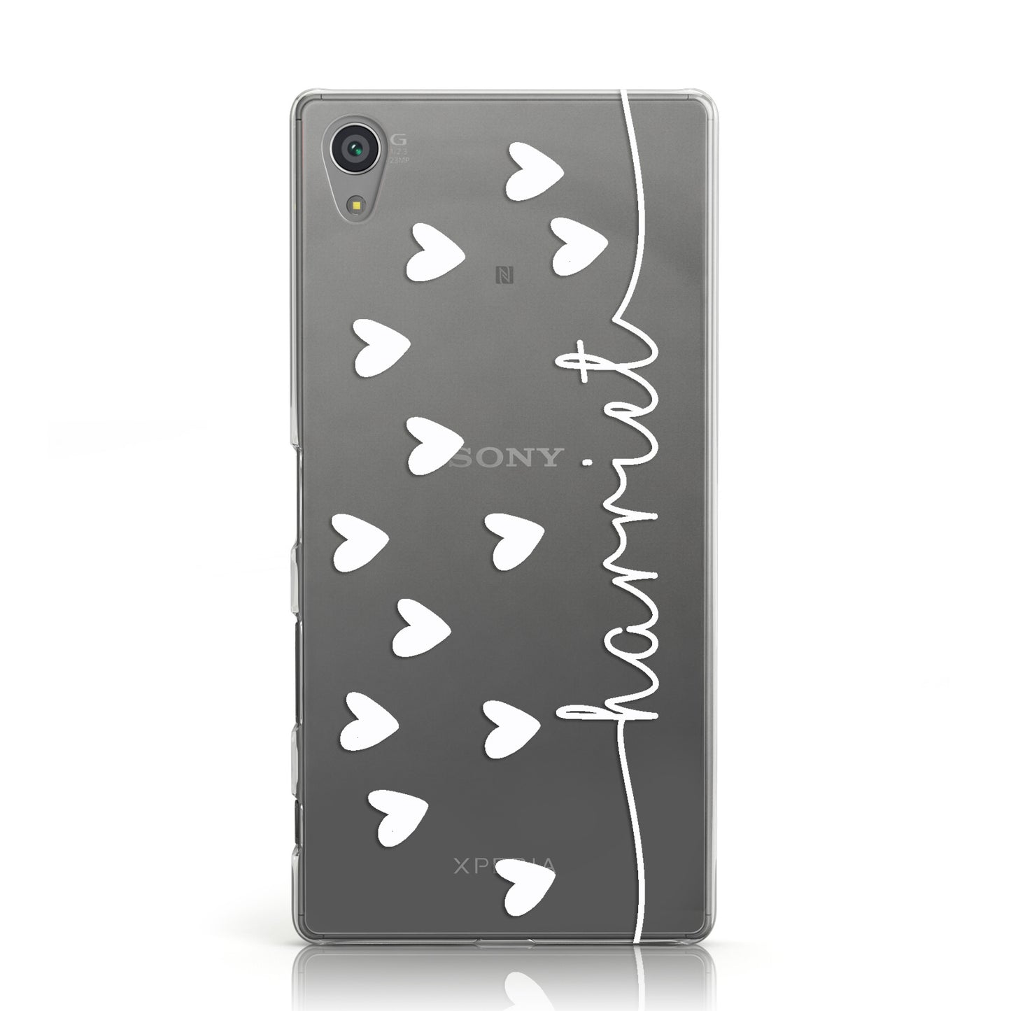 Personalised White Name Love Hearts Clear Sony Xperia Case