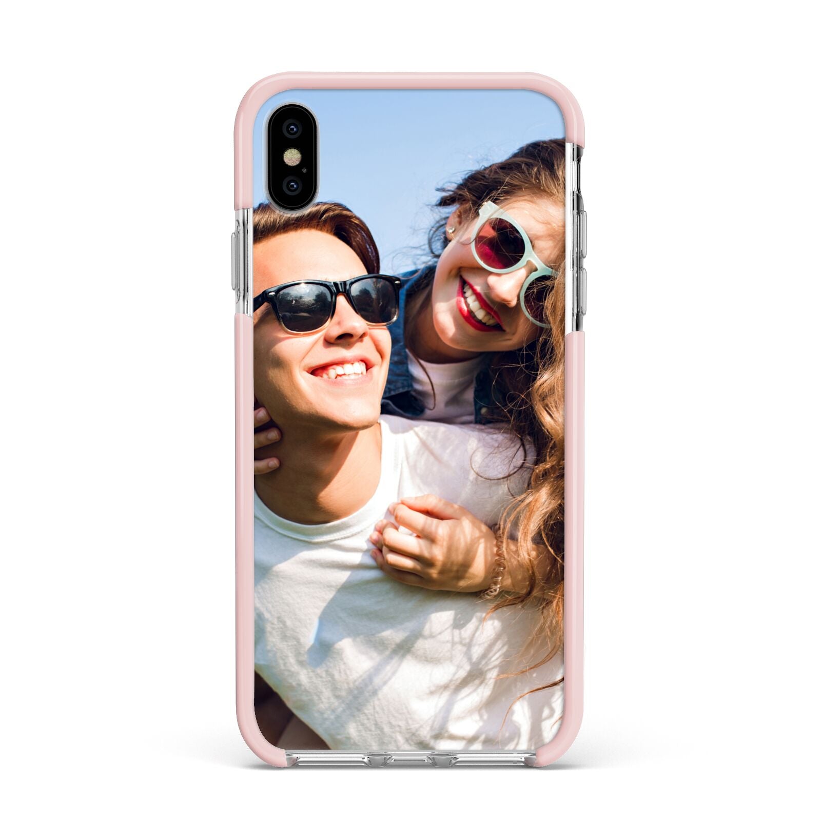 Photo Apple iPhone Xs Max Impact Case Pink Edge on Silver Phone