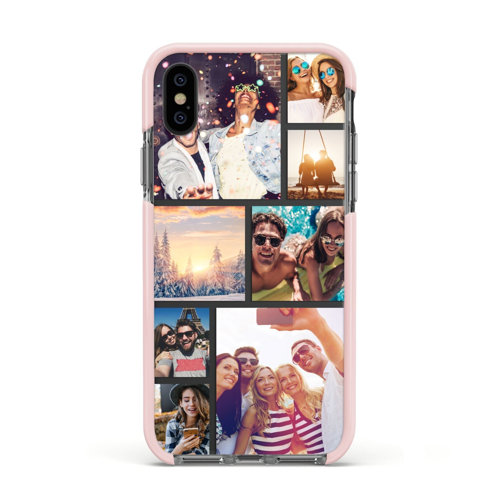 Photo Collage Apple iPhone Xs Impact Case Pink Edge on Black Phone