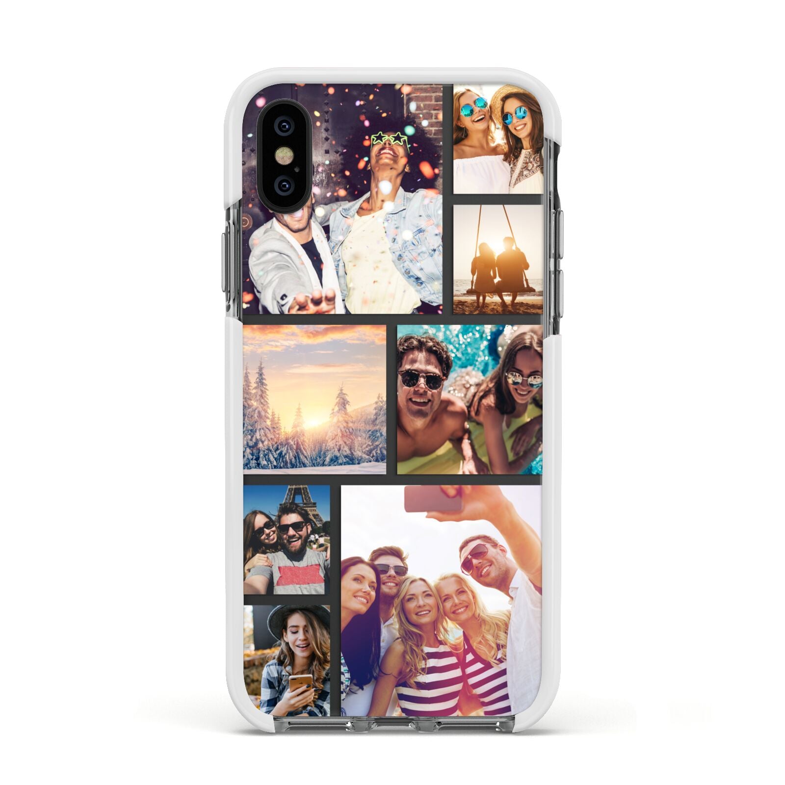 Photo Collage Apple iPhone Xs Impact Case White Edge on Black Phone