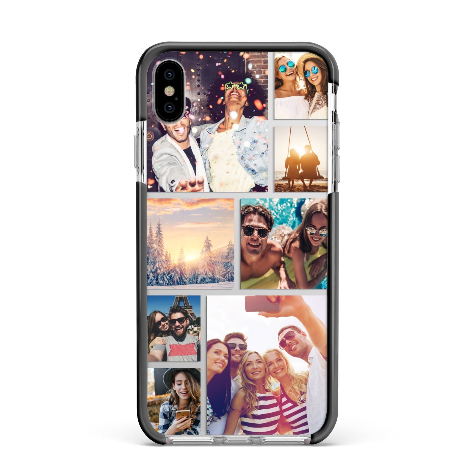 Photo Collage Apple iPhone Xs Max Impact Case Black Edge on Silver Phone