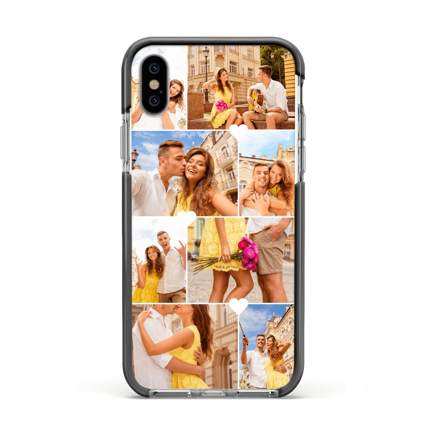 Photo Collage Heart Apple iPhone Xs Impact Case Black Edge on Silver Phone