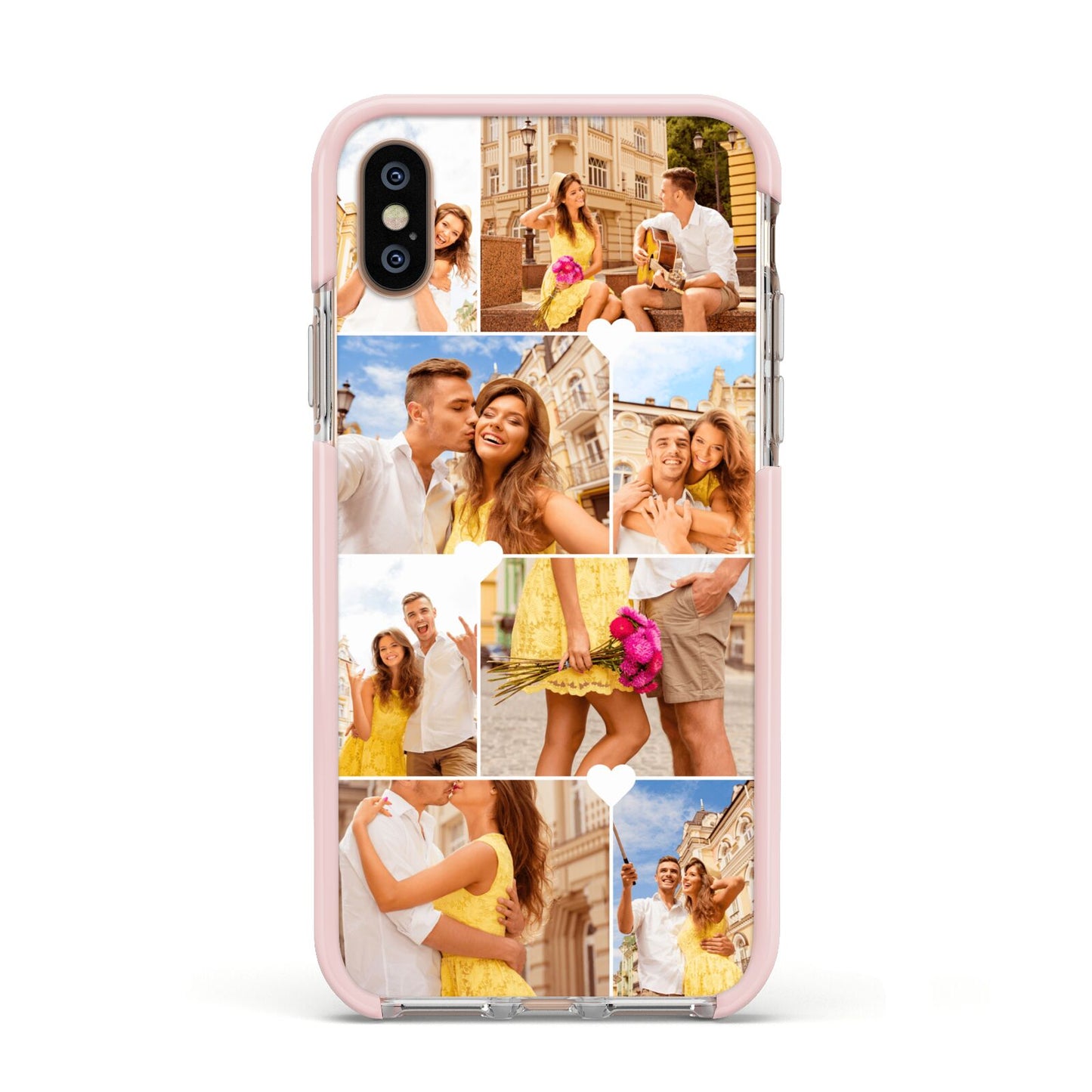 Photo Collage Heart Apple iPhone Xs Impact Case Pink Edge on Gold Phone