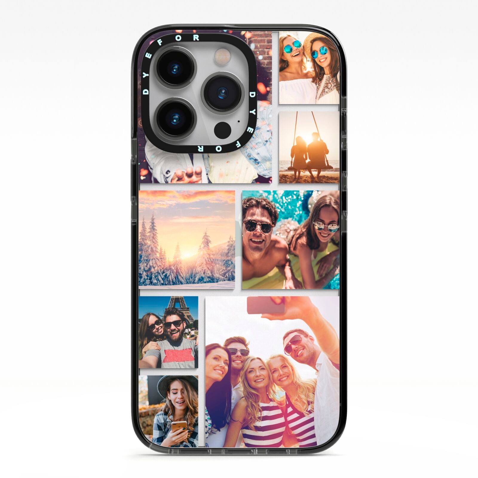 Photo Collage iPhone 13 Pro Black Impact Case on Silver phone