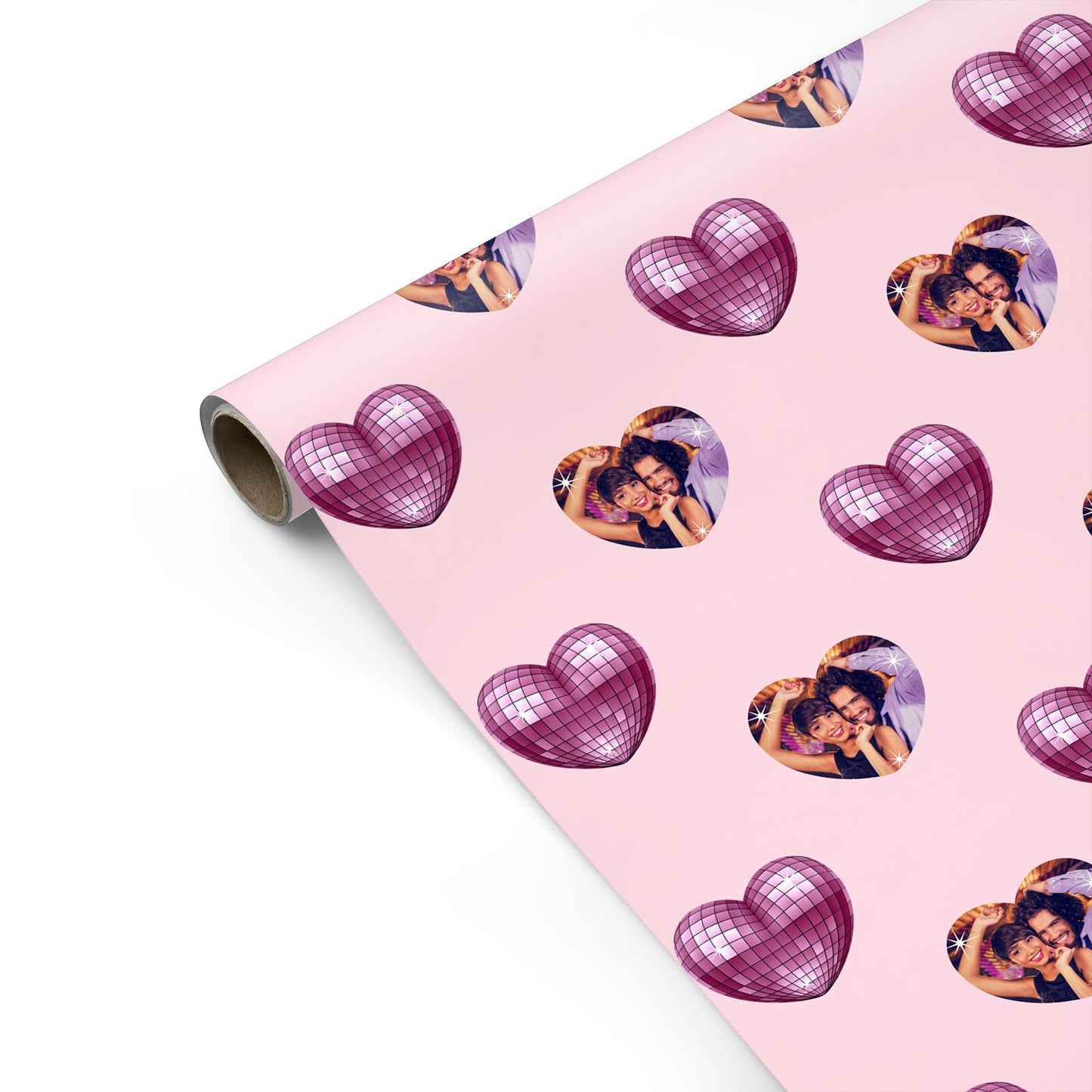 Photo Disco Heart Personalised Gift Wrap