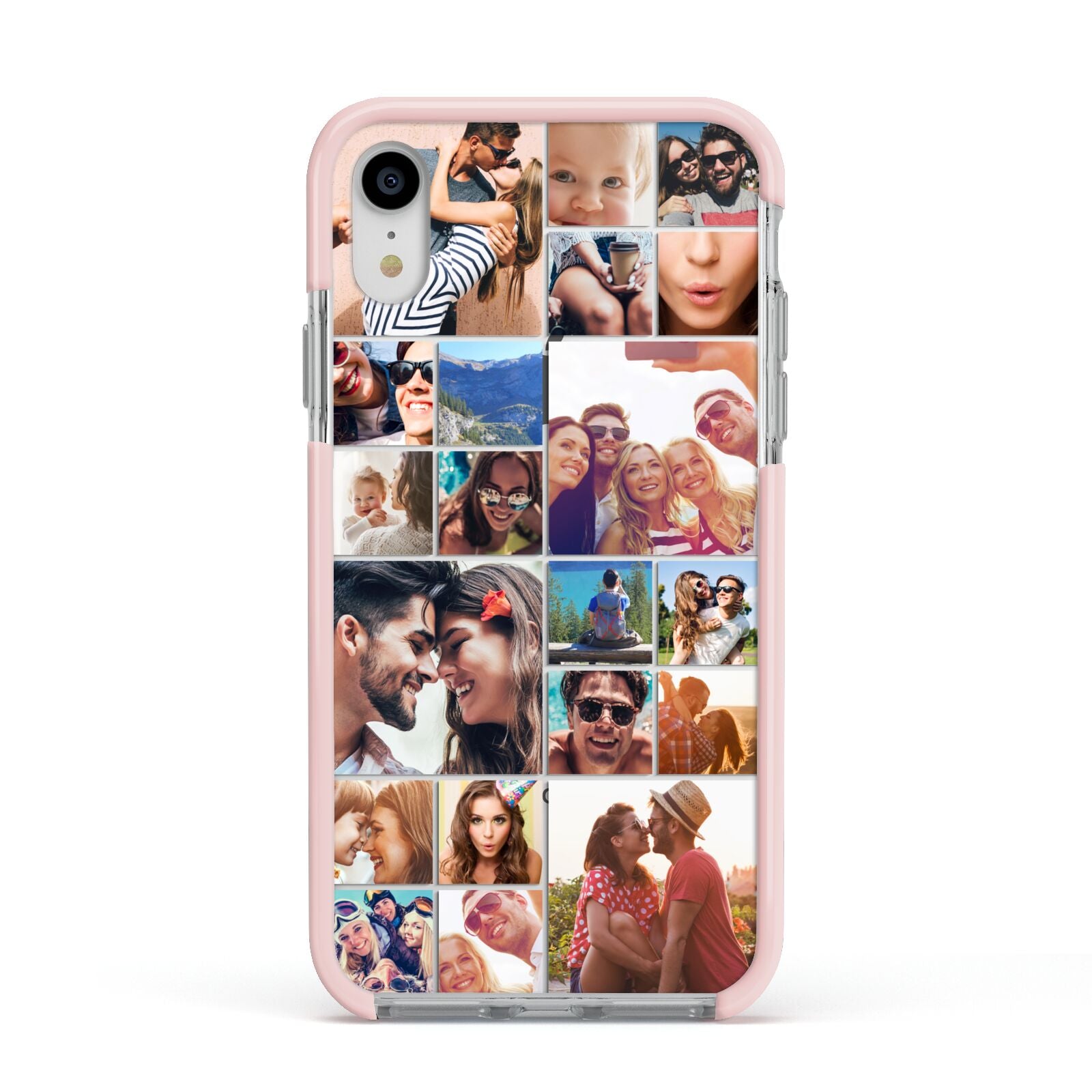 Photo Grid Apple iPhone XR Impact Case Pink Edge on Silver Phone