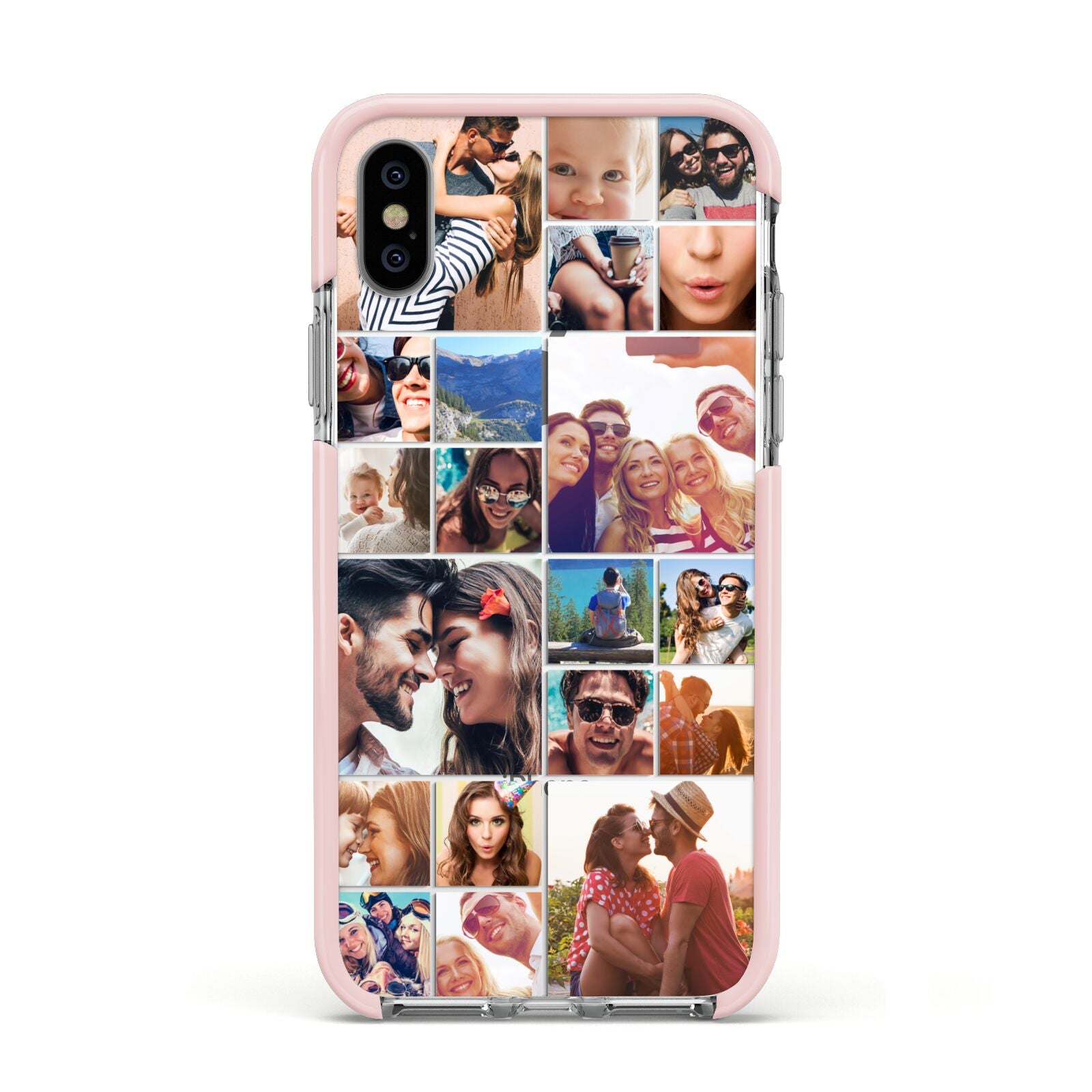 Photo Grid Apple iPhone Xs Impact Case Pink Edge on Silver Phone