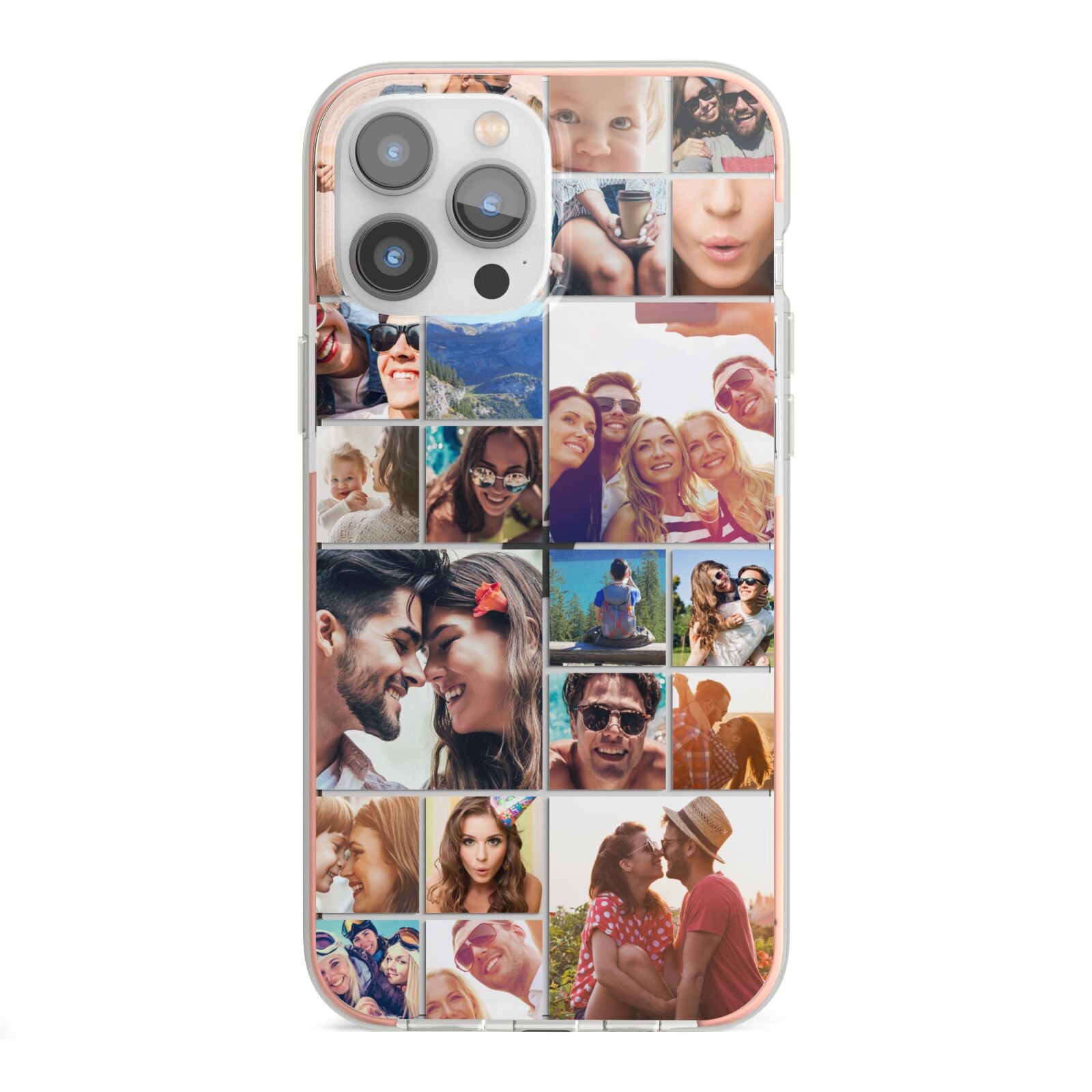 Photo Grid iPhone 13 Pro Max TPU Impact Case with Pink Edges