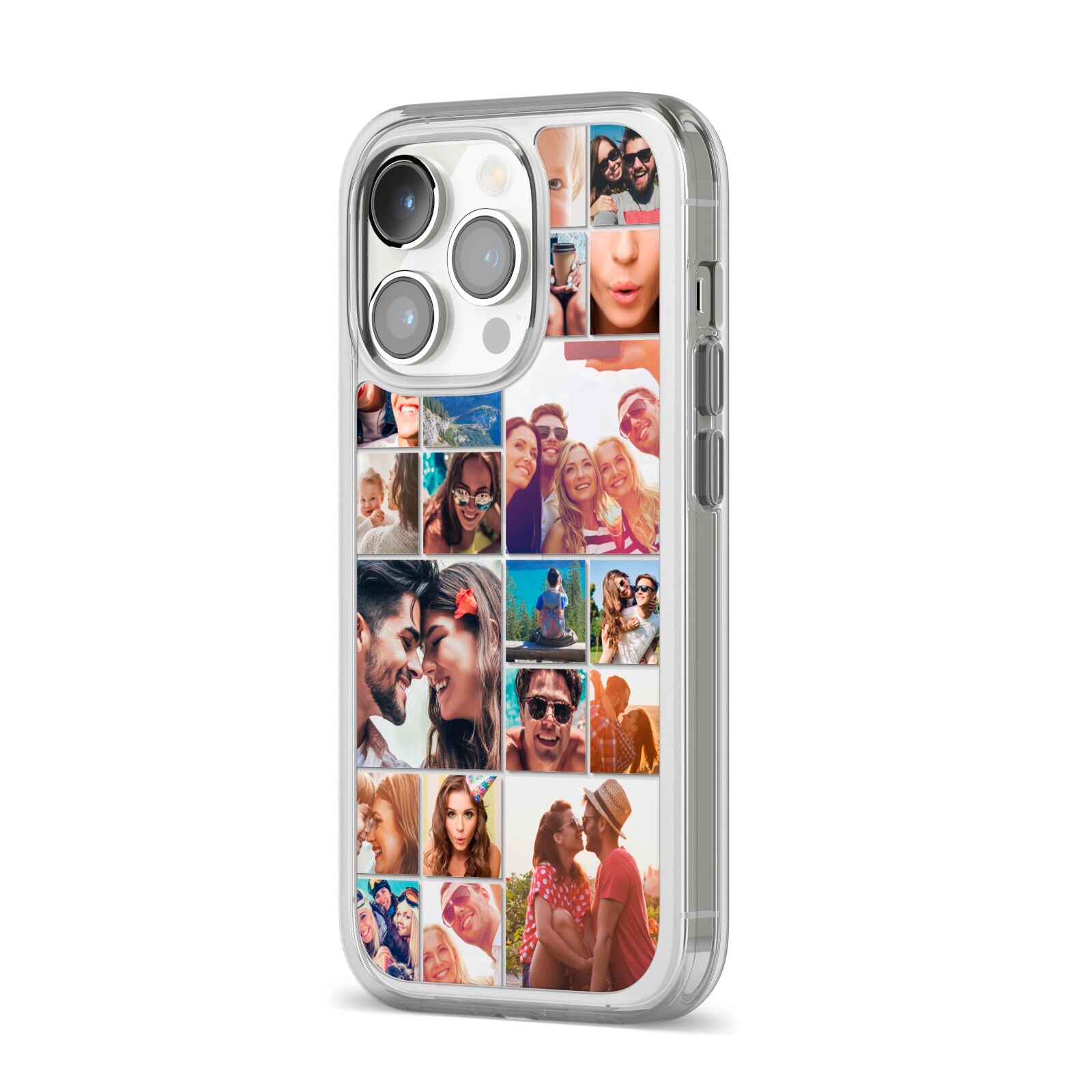 Photo Grid iPhone 14 Pro Clear Tough Case Silver Angled Image