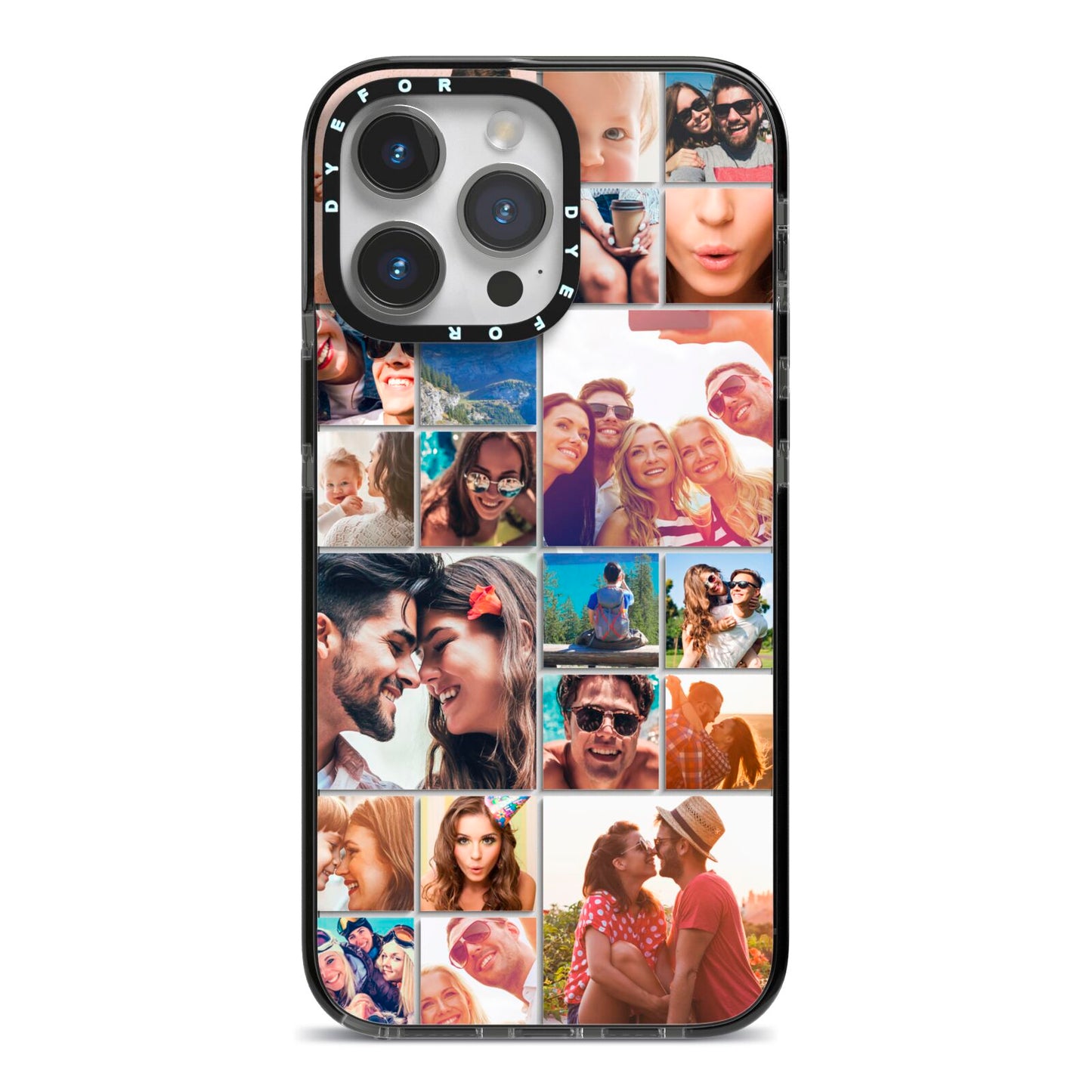 Photo Grid iPhone 14 Pro Max Black Impact Case on Silver phone