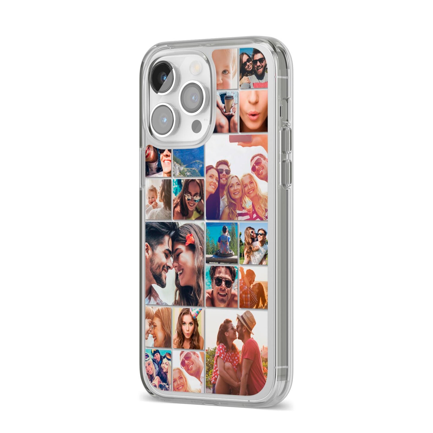 Photo Grid iPhone 14 Pro Max Clear Tough Case Silver Angled Image