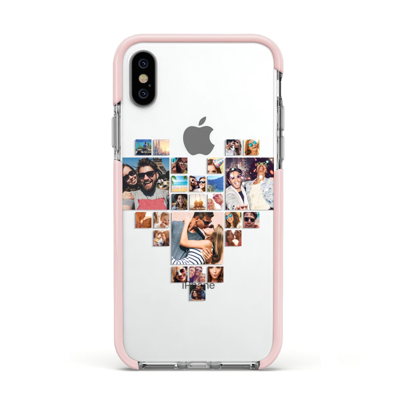 Photo Heart Collage Apple iPhone Xs Impact Case Pink Edge on Silver Phone
