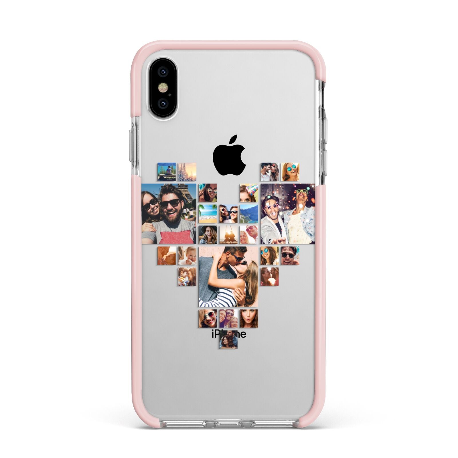 Photo Heart Collage Apple iPhone Xs Max Impact Case Pink Edge on Silver Phone