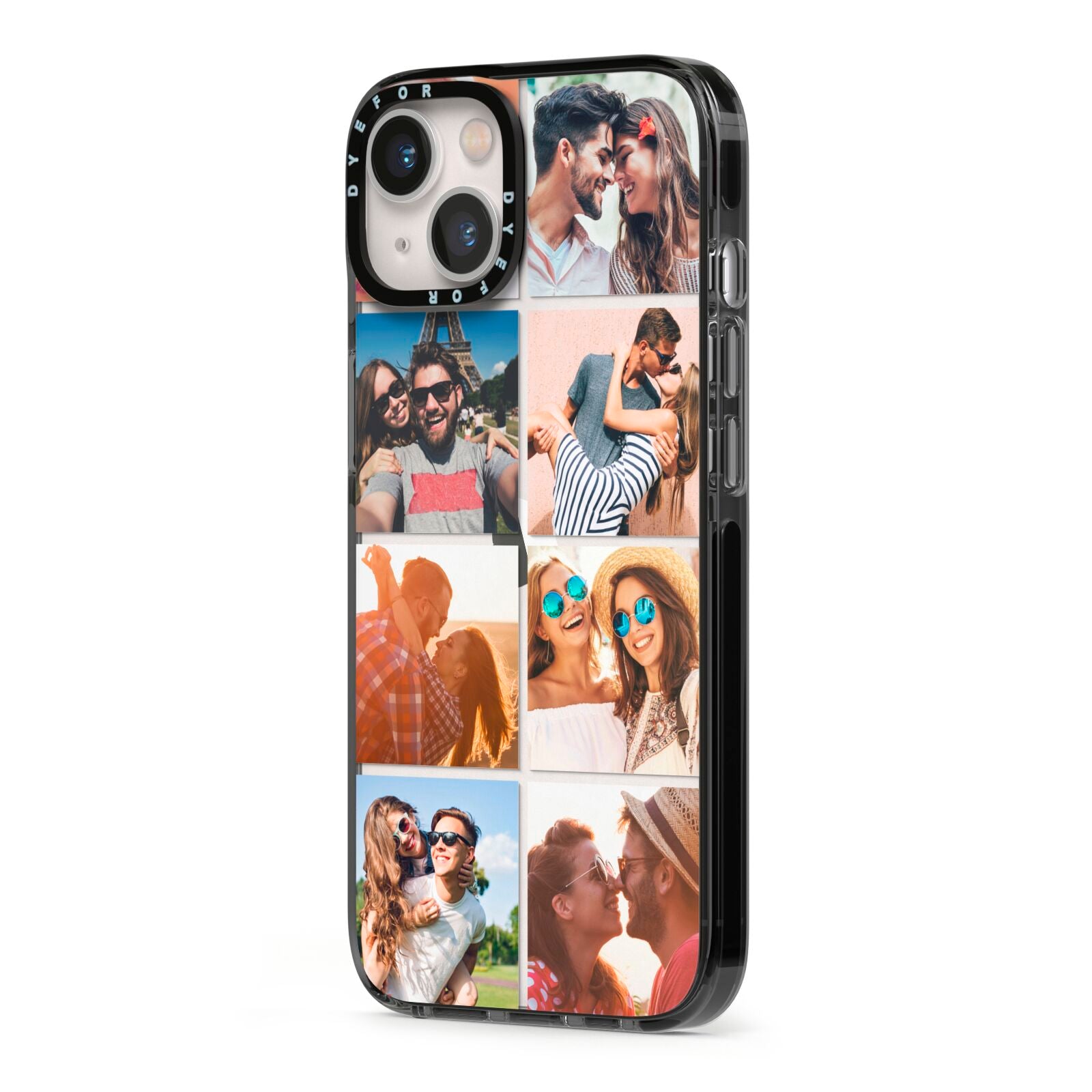 Photo Montage Upload iPhone 13 Black Impact Case Side Angle on Silver phone