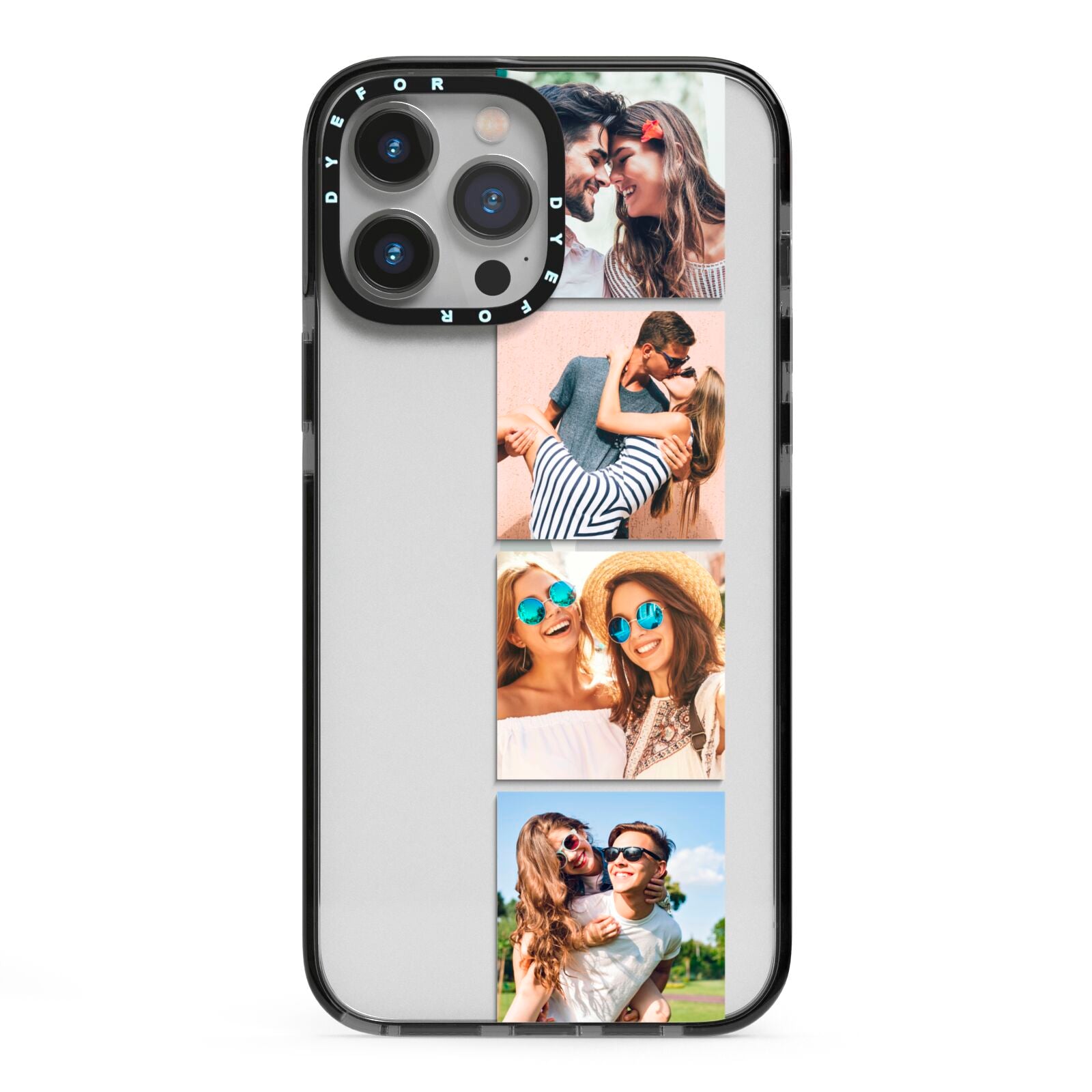 Photo Strip Montage Upload iPhone 13 Pro Max Black Impact Case on Silver phone