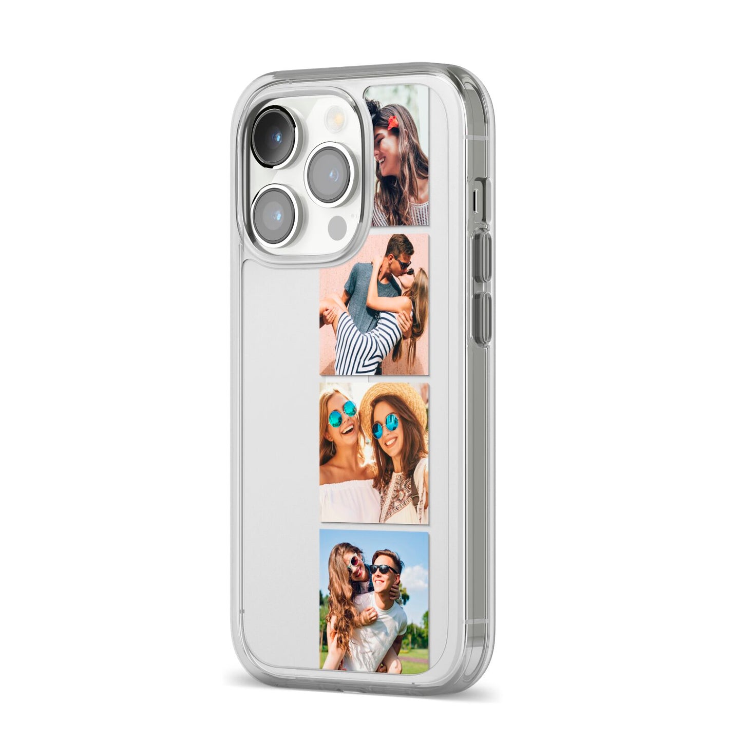 Photo Strip Montage Upload iPhone 14 Pro Clear Tough Case Silver Angled Image