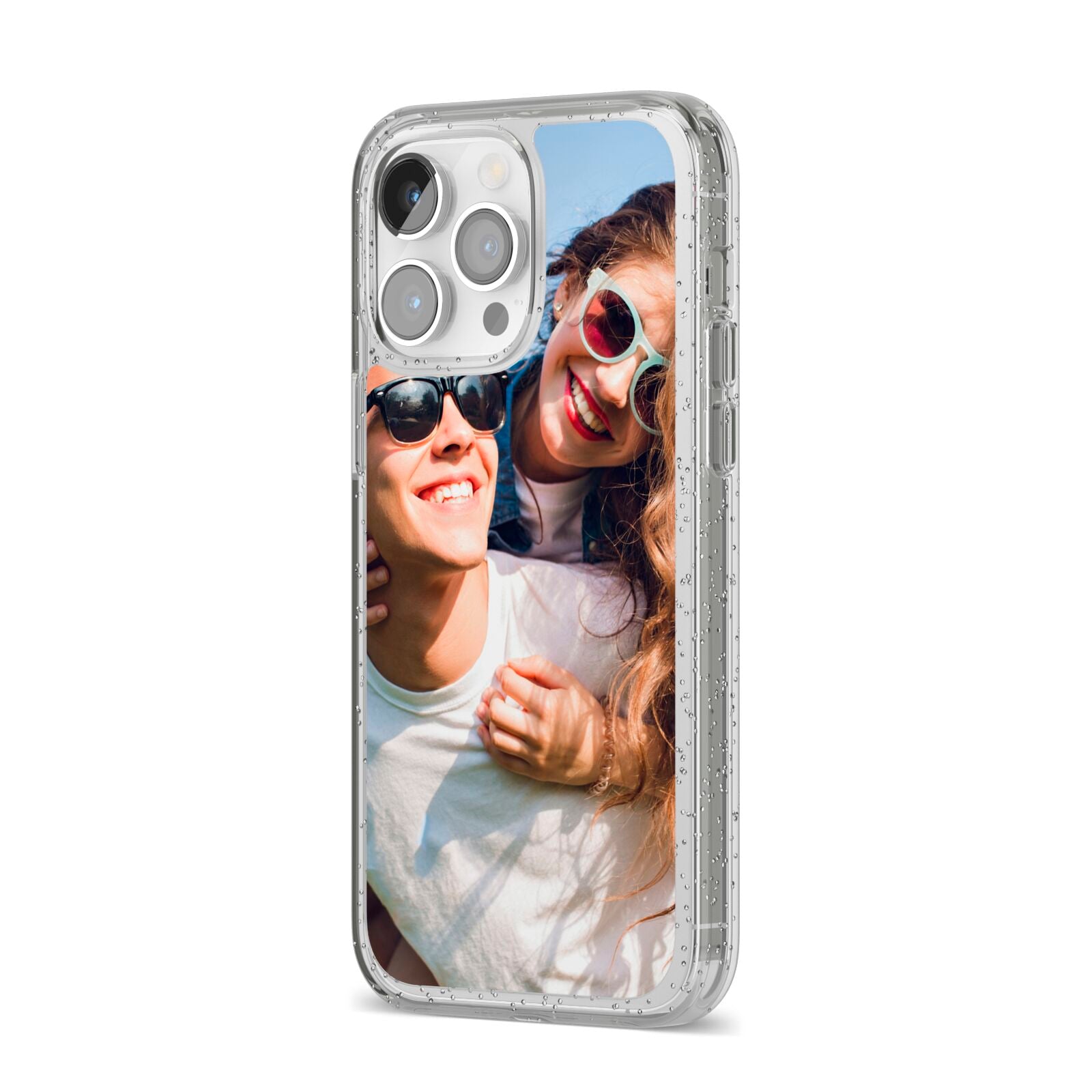 Photo iPhone 14 Pro Max Glitter Tough Case Silver Angled Image