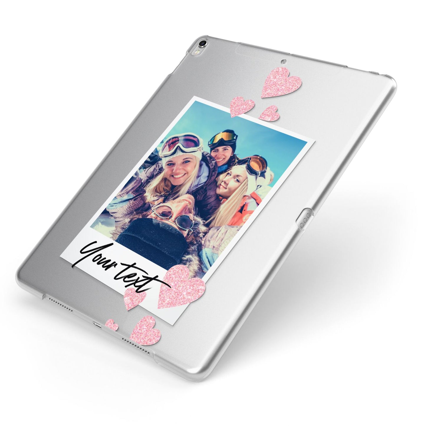 Photo with Text Apple iPad Case on Silver iPad Side View