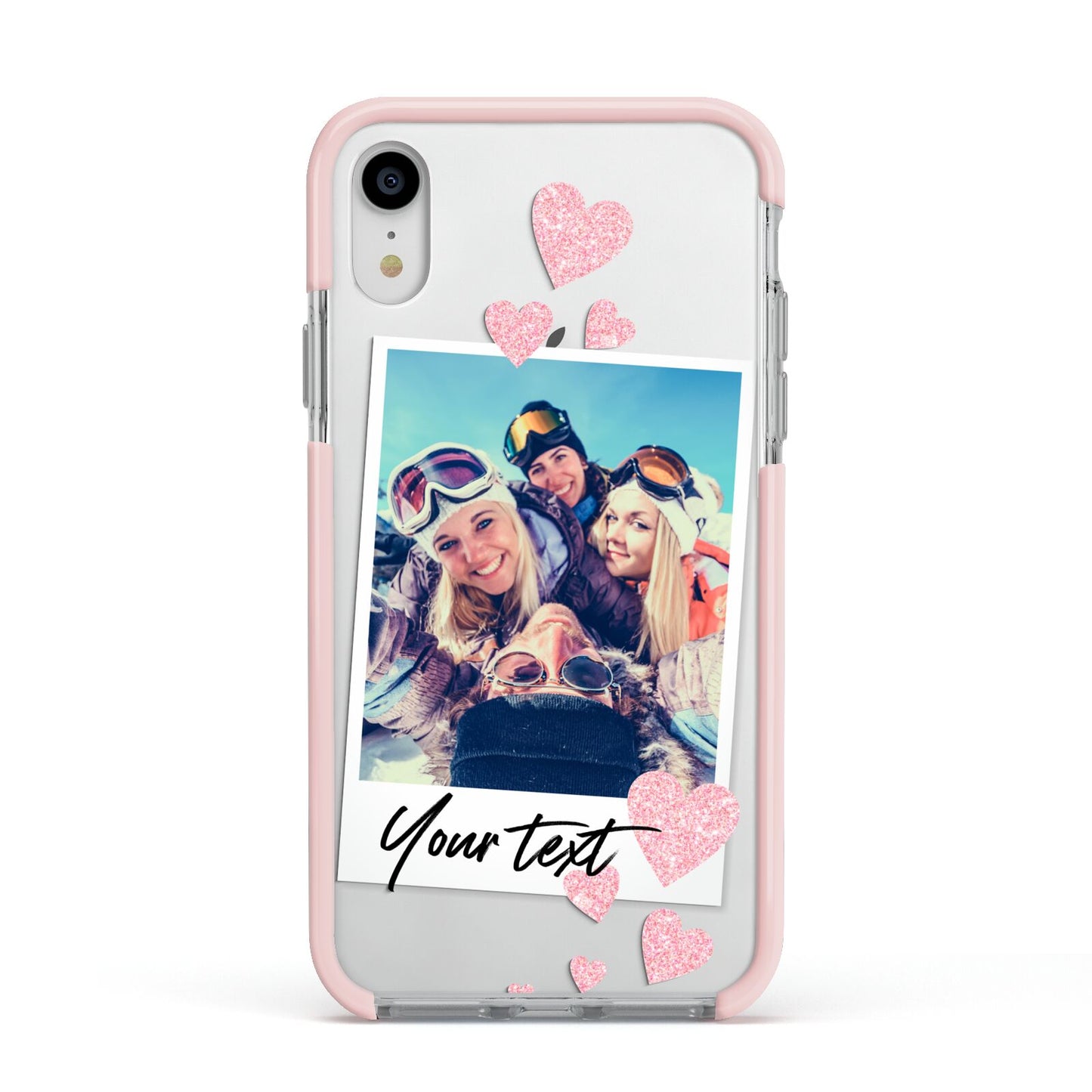 Photo with Text Apple iPhone XR Impact Case Pink Edge on Silver Phone