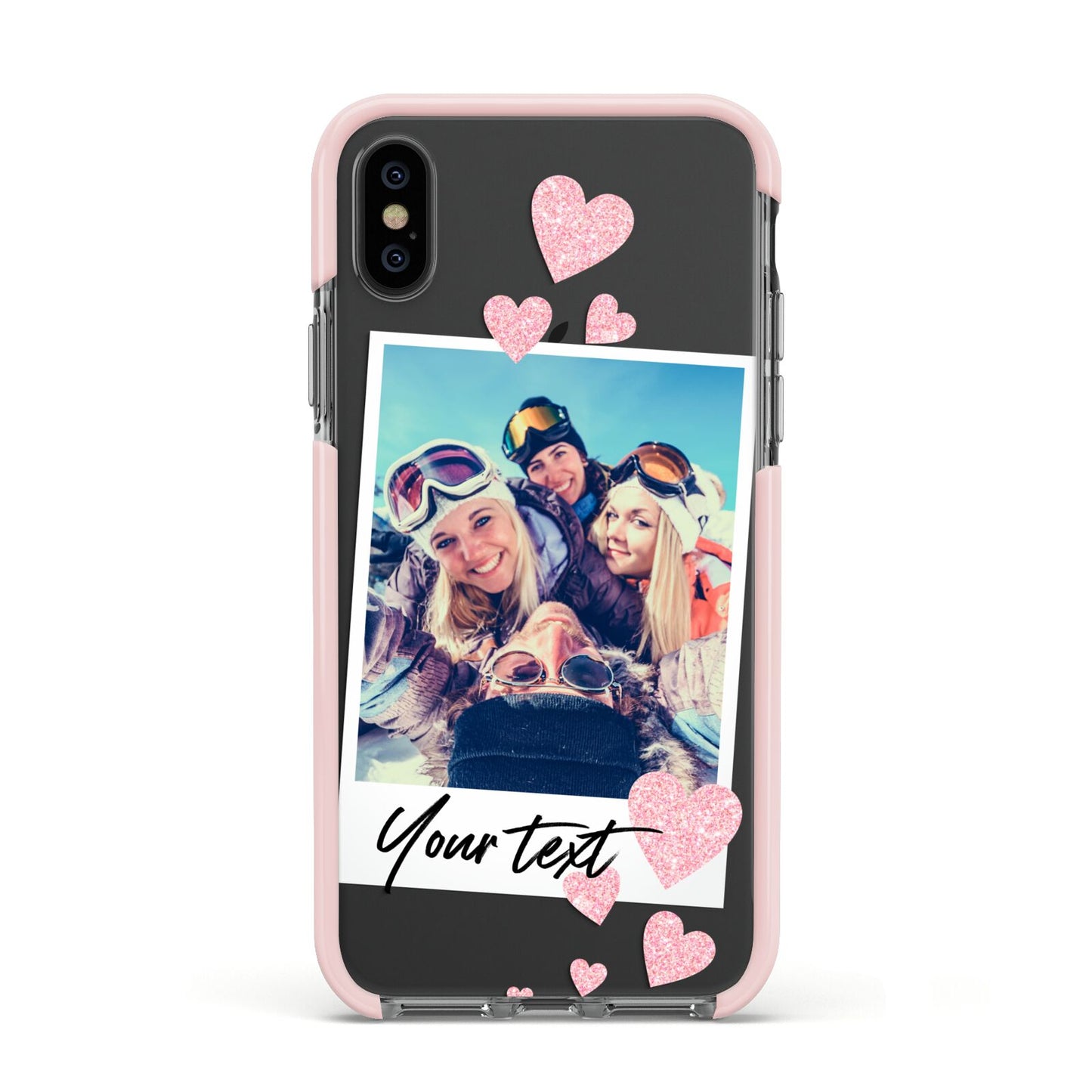 Photo with Text Apple iPhone Xs Impact Case Pink Edge on Black Phone
