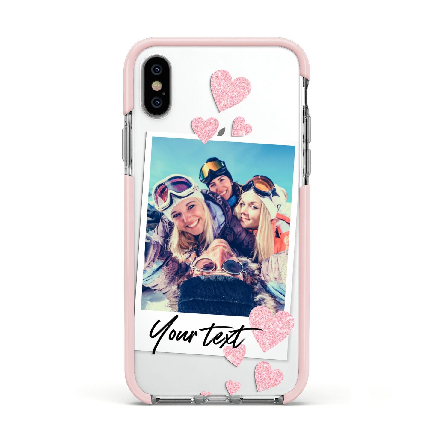 Photo with Text Apple iPhone Xs Impact Case Pink Edge on Silver Phone