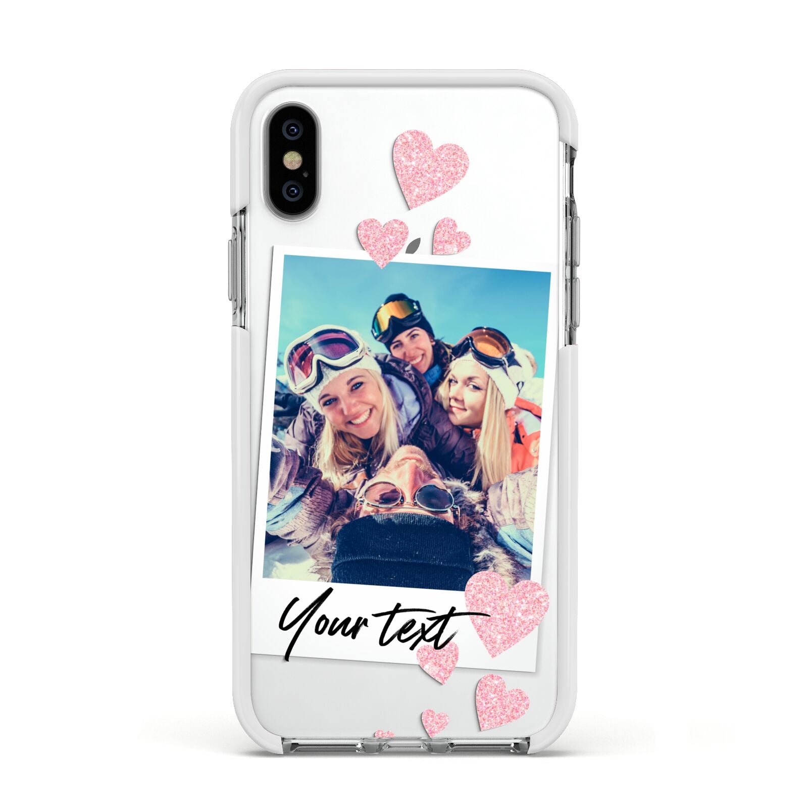 Photo with Text Apple iPhone Xs Impact Case White Edge on Silver Phone