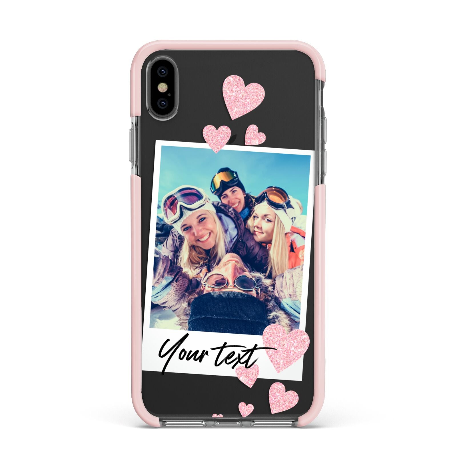 Photo with Text Apple iPhone Xs Max Impact Case Pink Edge on Black Phone