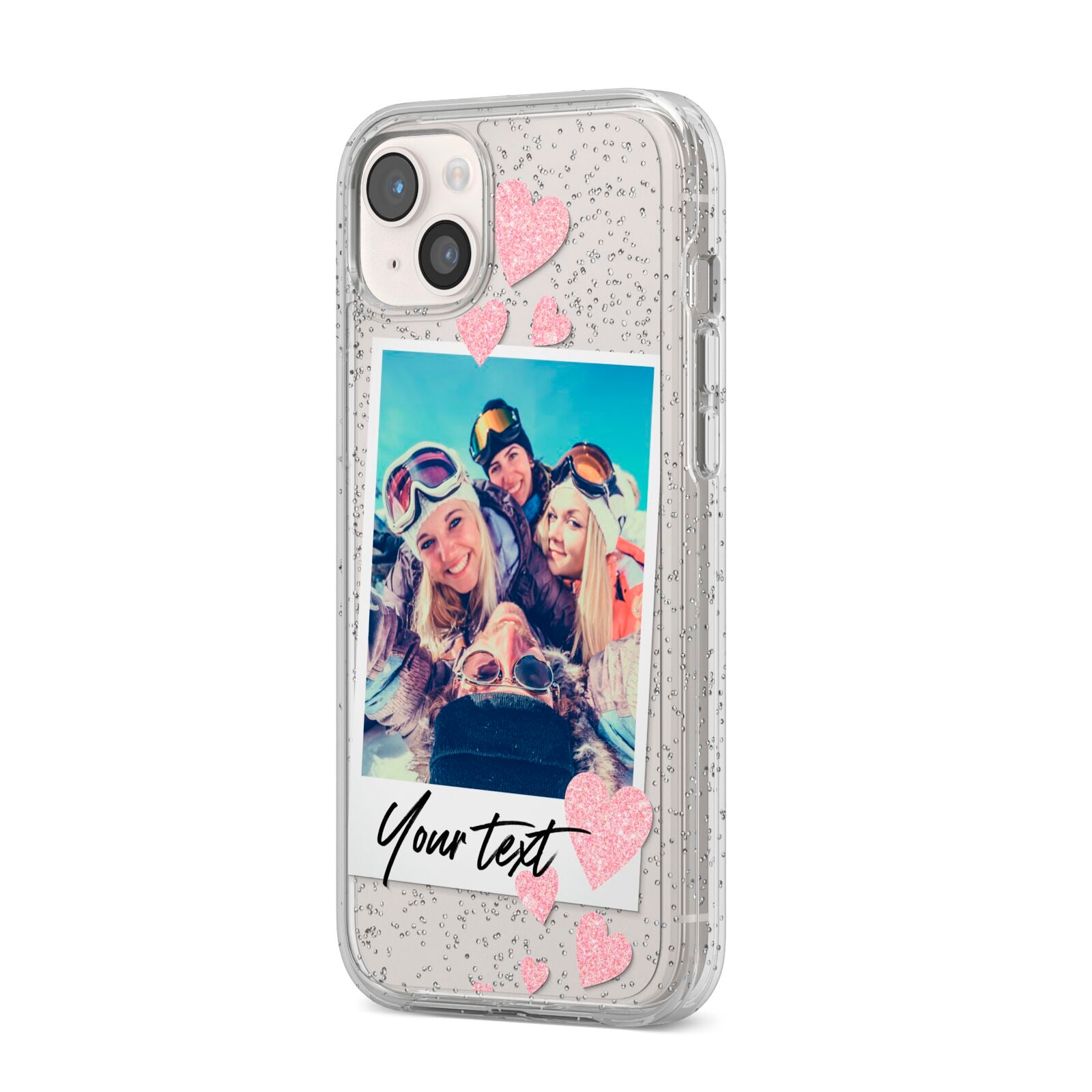 Photo with Text iPhone 14 Plus Glitter Tough Case Starlight Angled Image