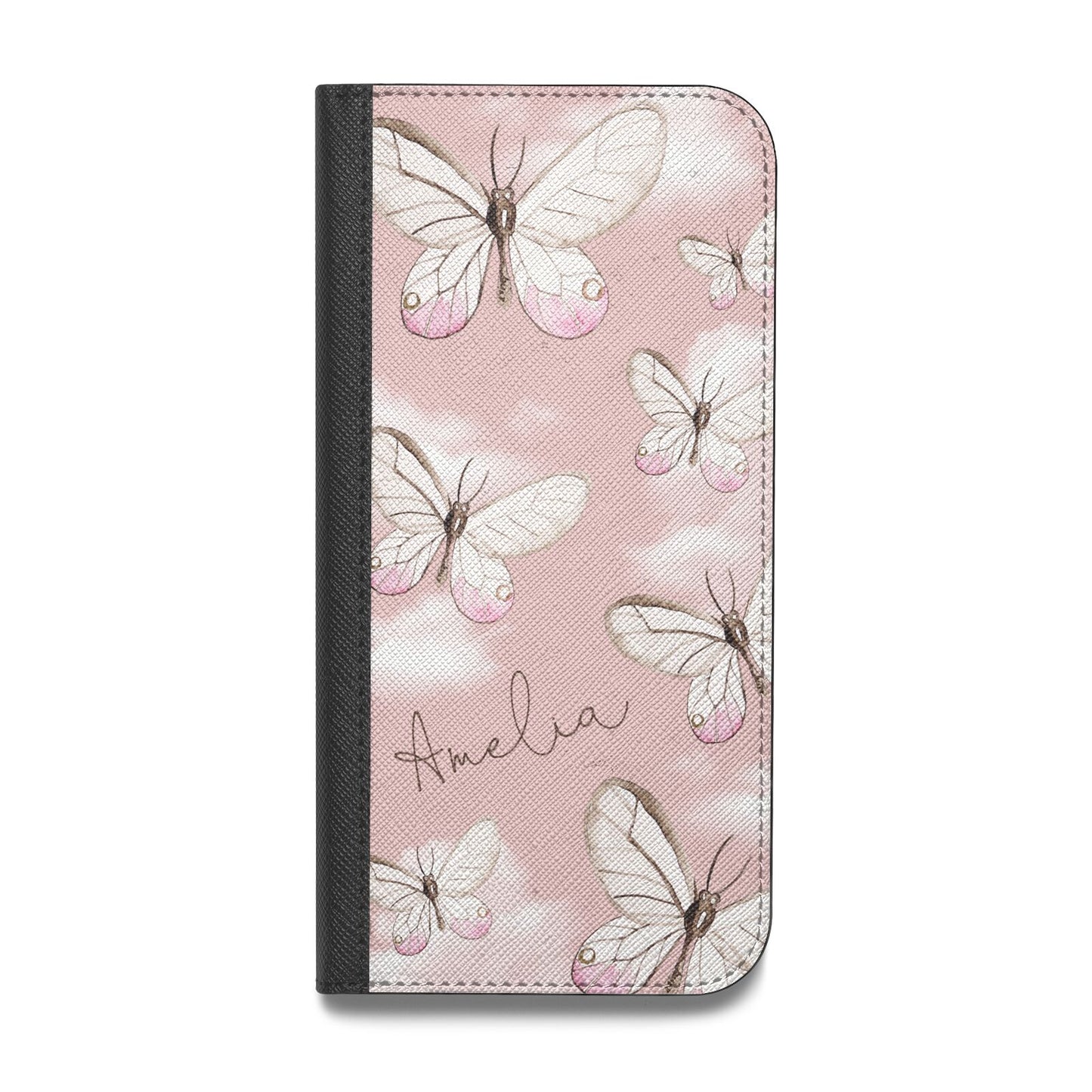 Pink Butterflies Personalised Vegan Leather Flip Samsung Case
