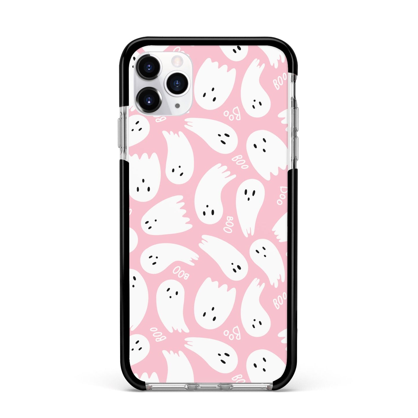 Pink Ghost Apple iPhone 11 Pro Max in Silver with Black Impact Case