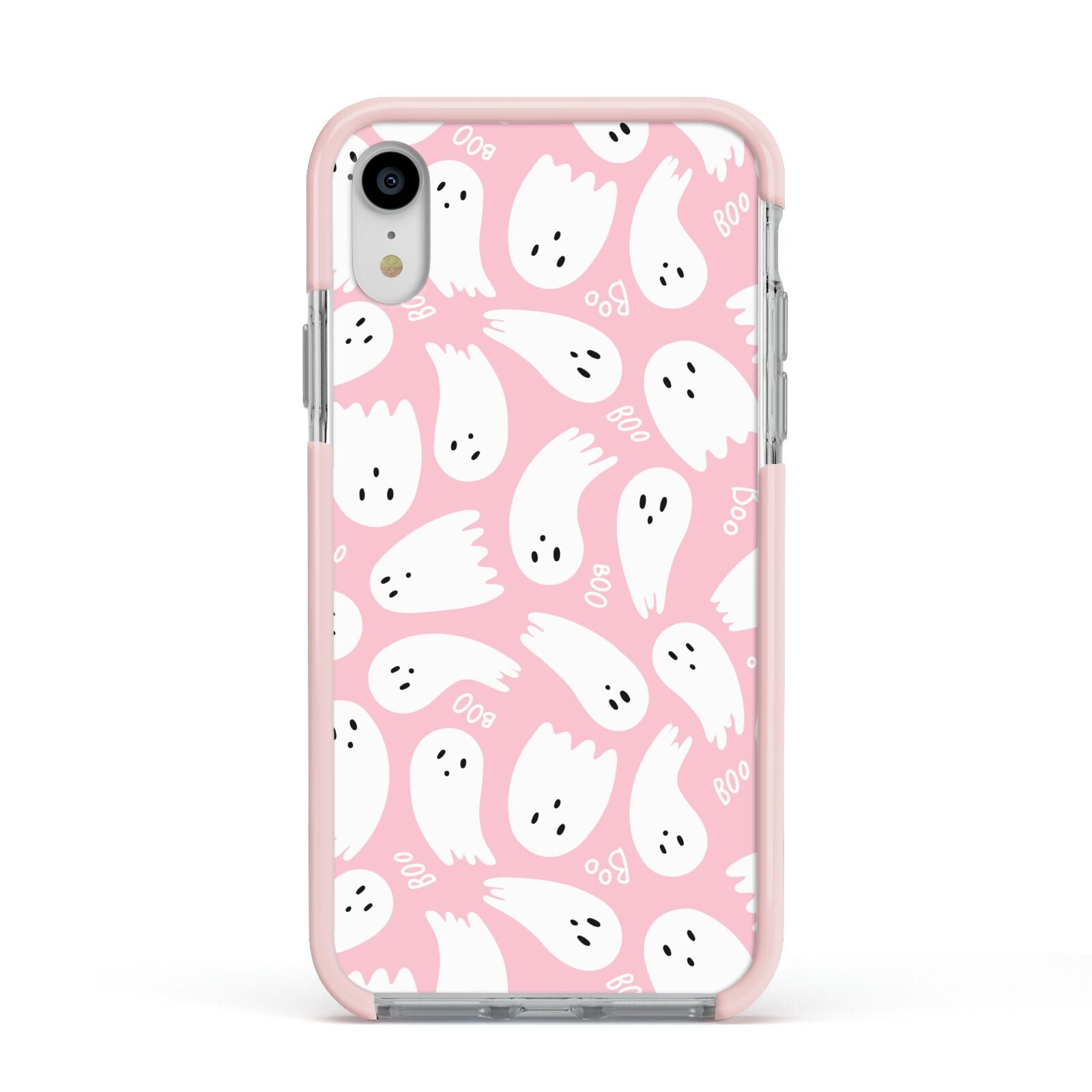 Pink Ghost Apple iPhone XR Impact Case Pink Edge on Silver Phone