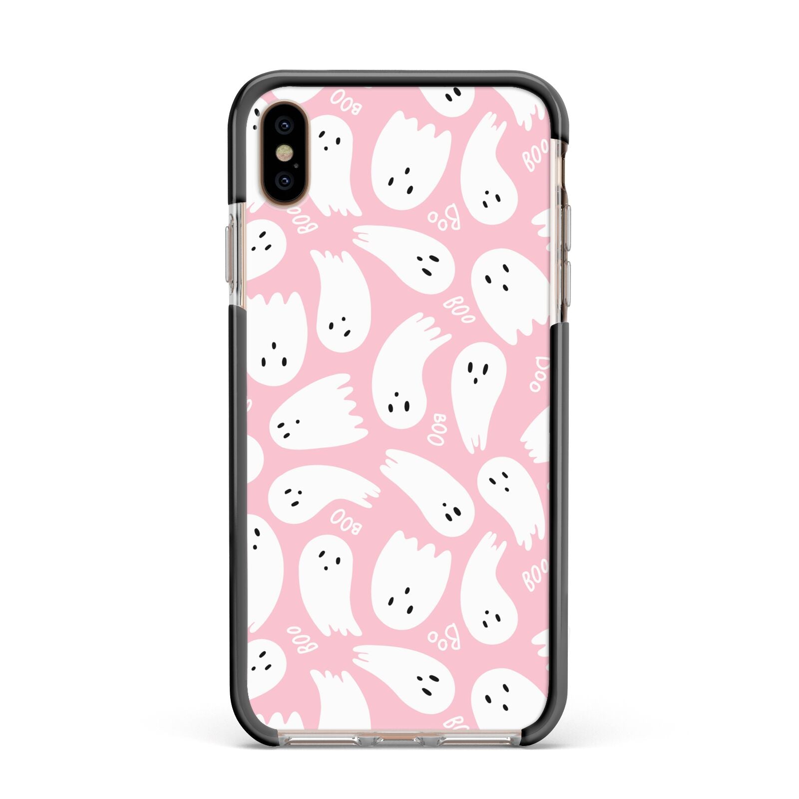 Pink Ghost Apple iPhone Xs Max Impact Case Black Edge on Gold Phone